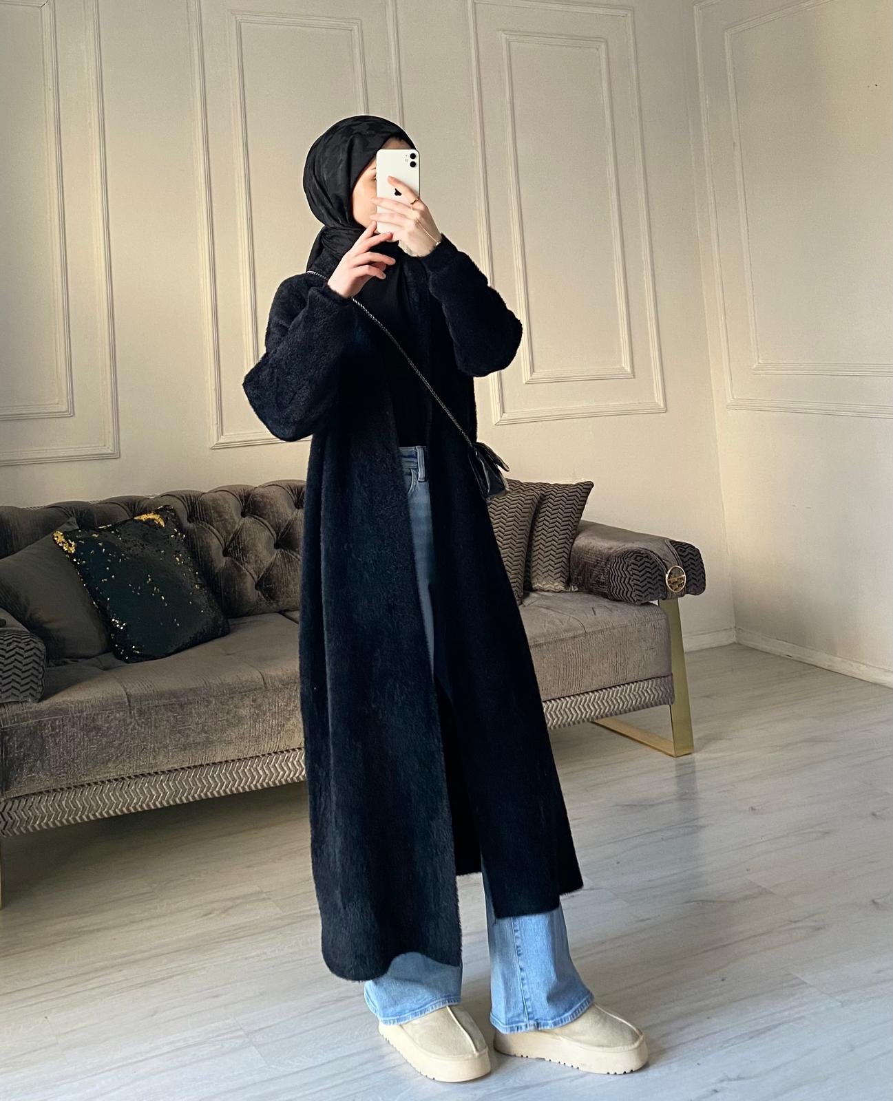 Angora Uzun Hırka - Siyah