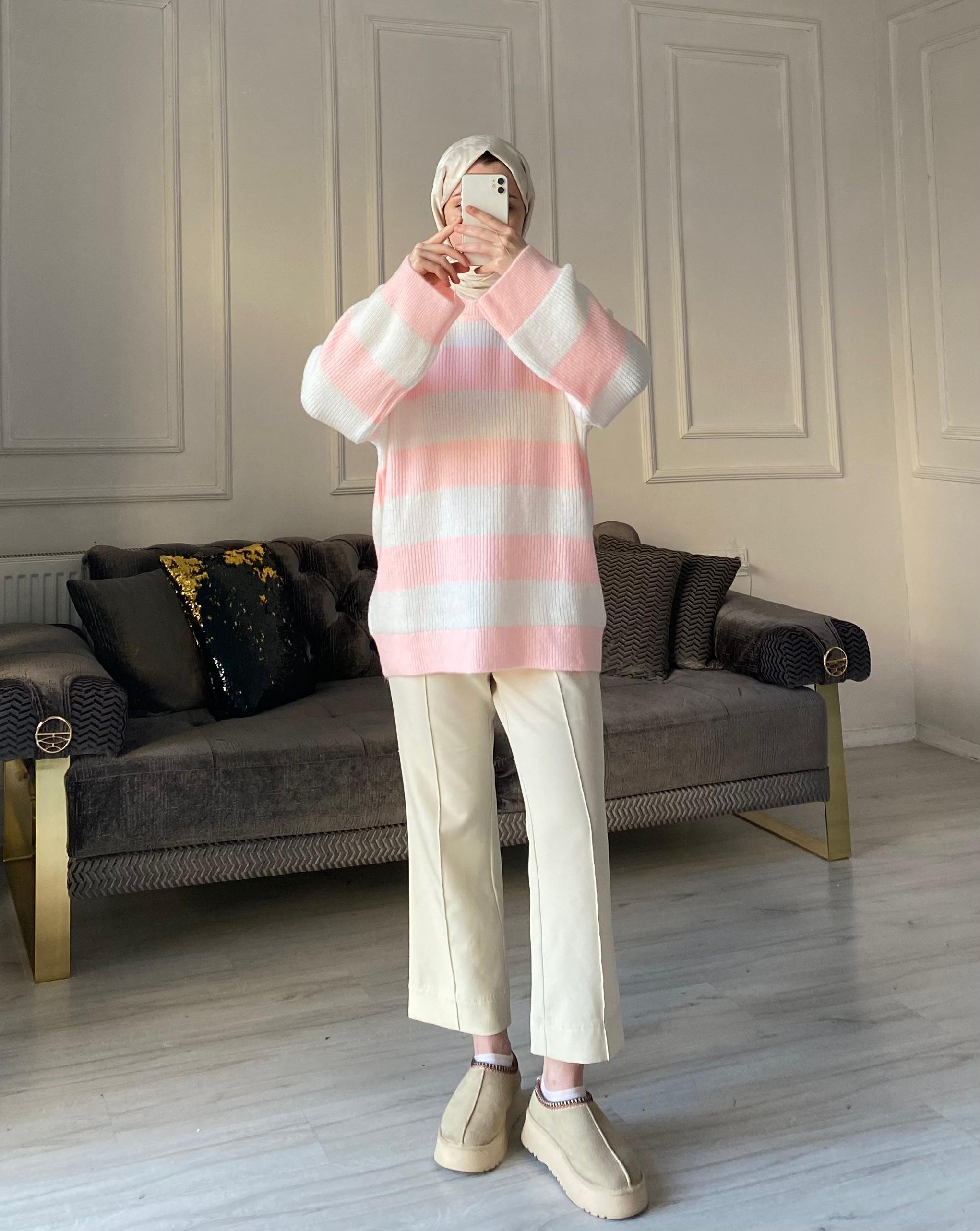 Lola Çizgili Kazak - Toz Pembe