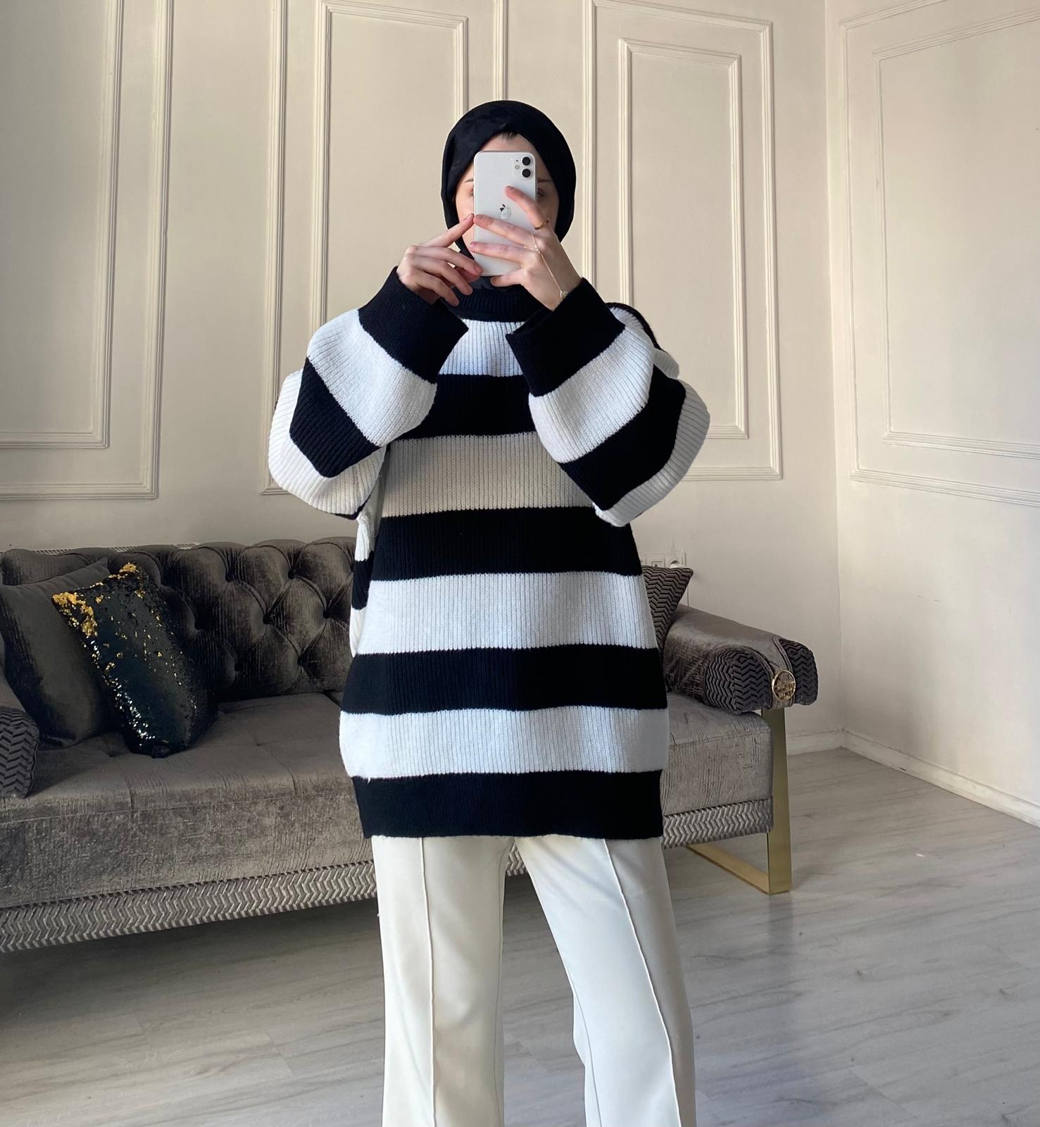 Lola Çizgili Kazak - Siyah