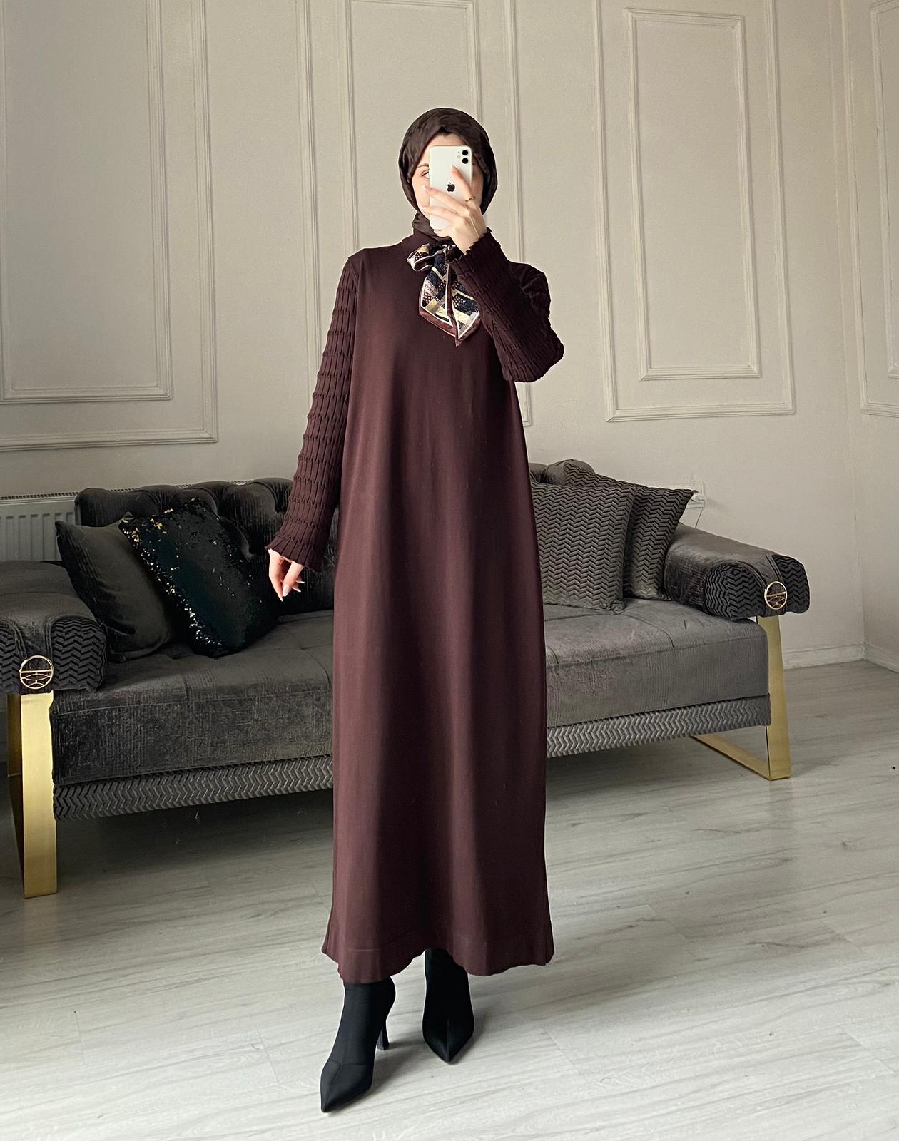 Lima Fular Detaylı Elbise - Kahve