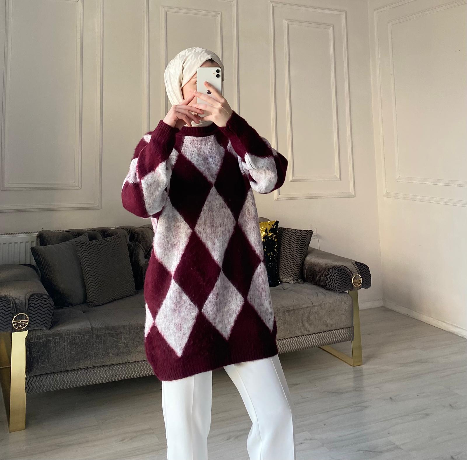 Baklava Desen Premium Kalite Kazak - Bordo