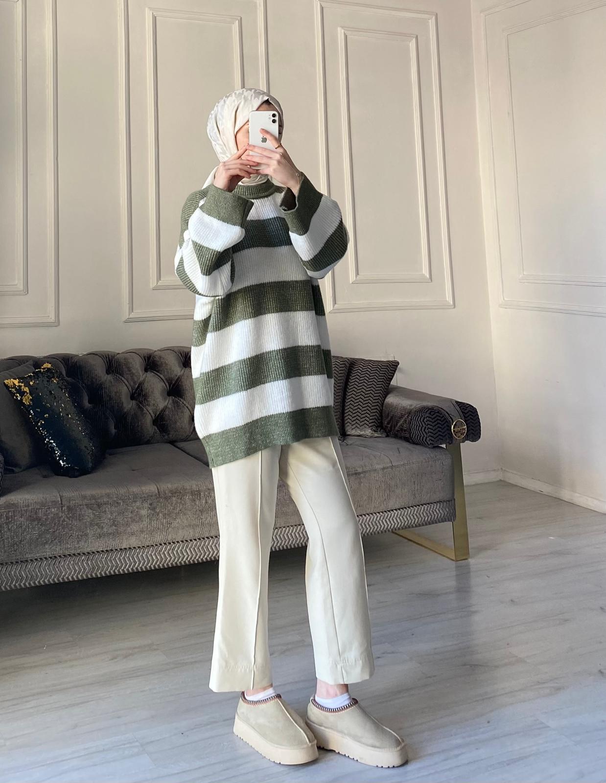 Lola Çizgili Kazak - Haki