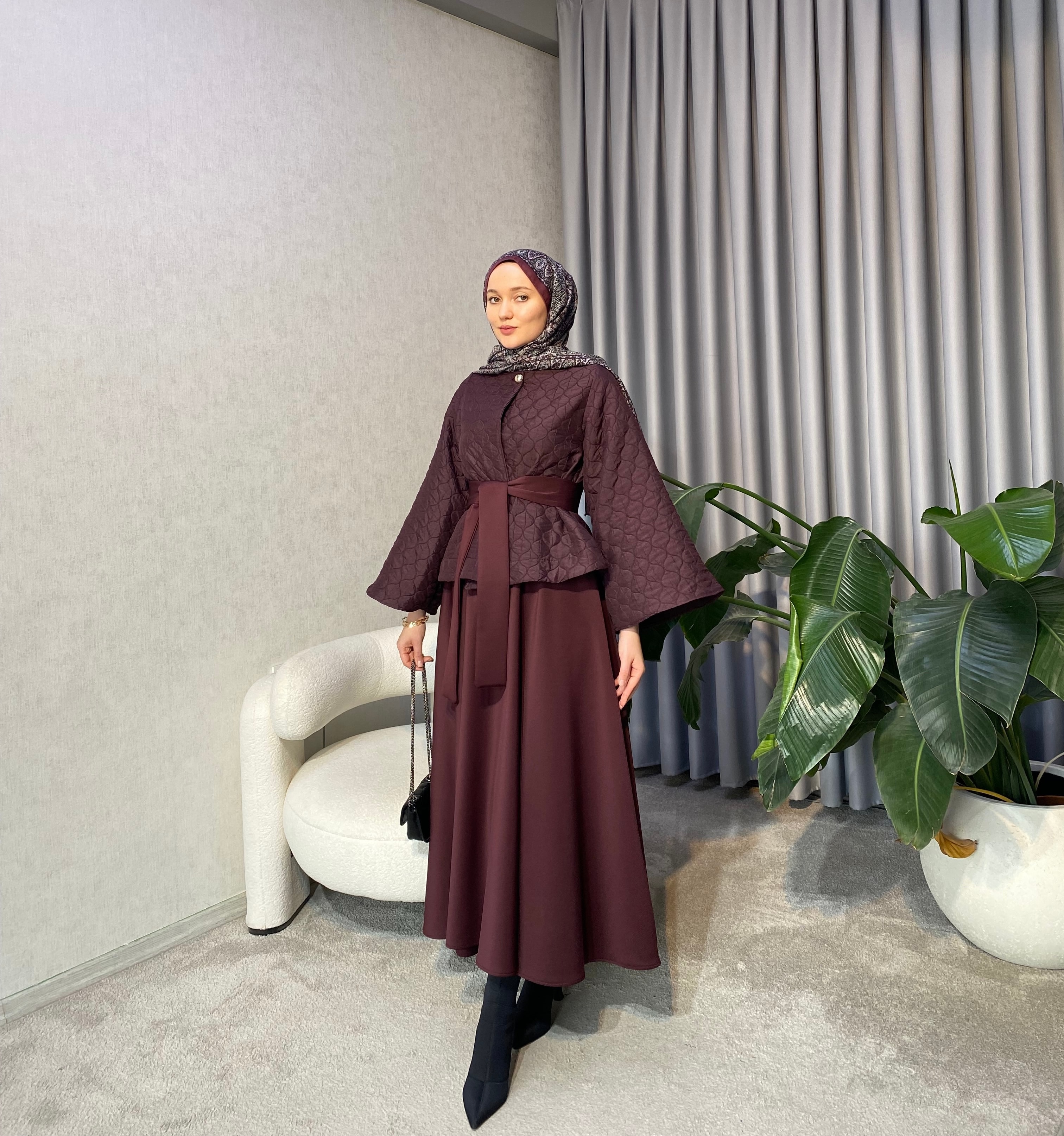 Kapitone Etekli Takım - Bordo