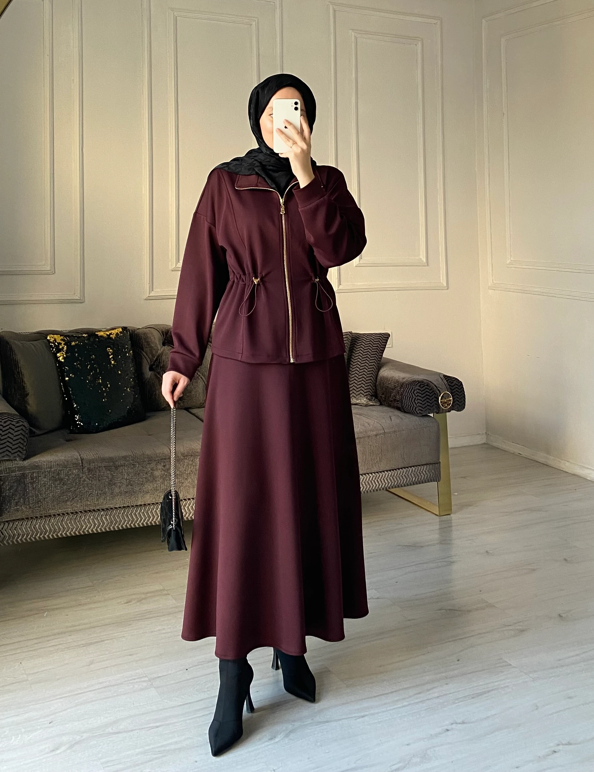 Leyla Scuba Etekli Takım - Bordo