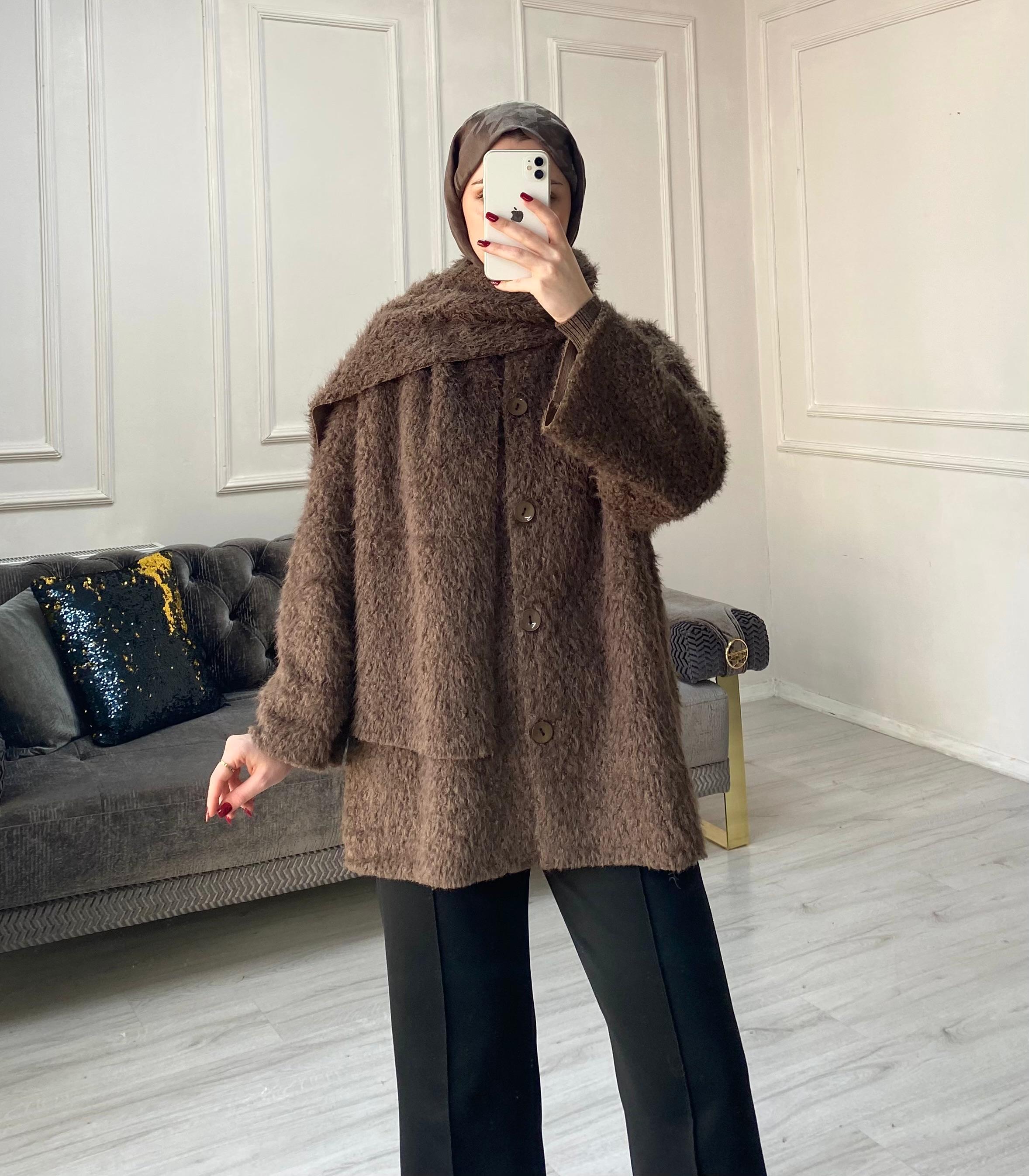 Luna Atkılı Peluş Ceket - Kahve