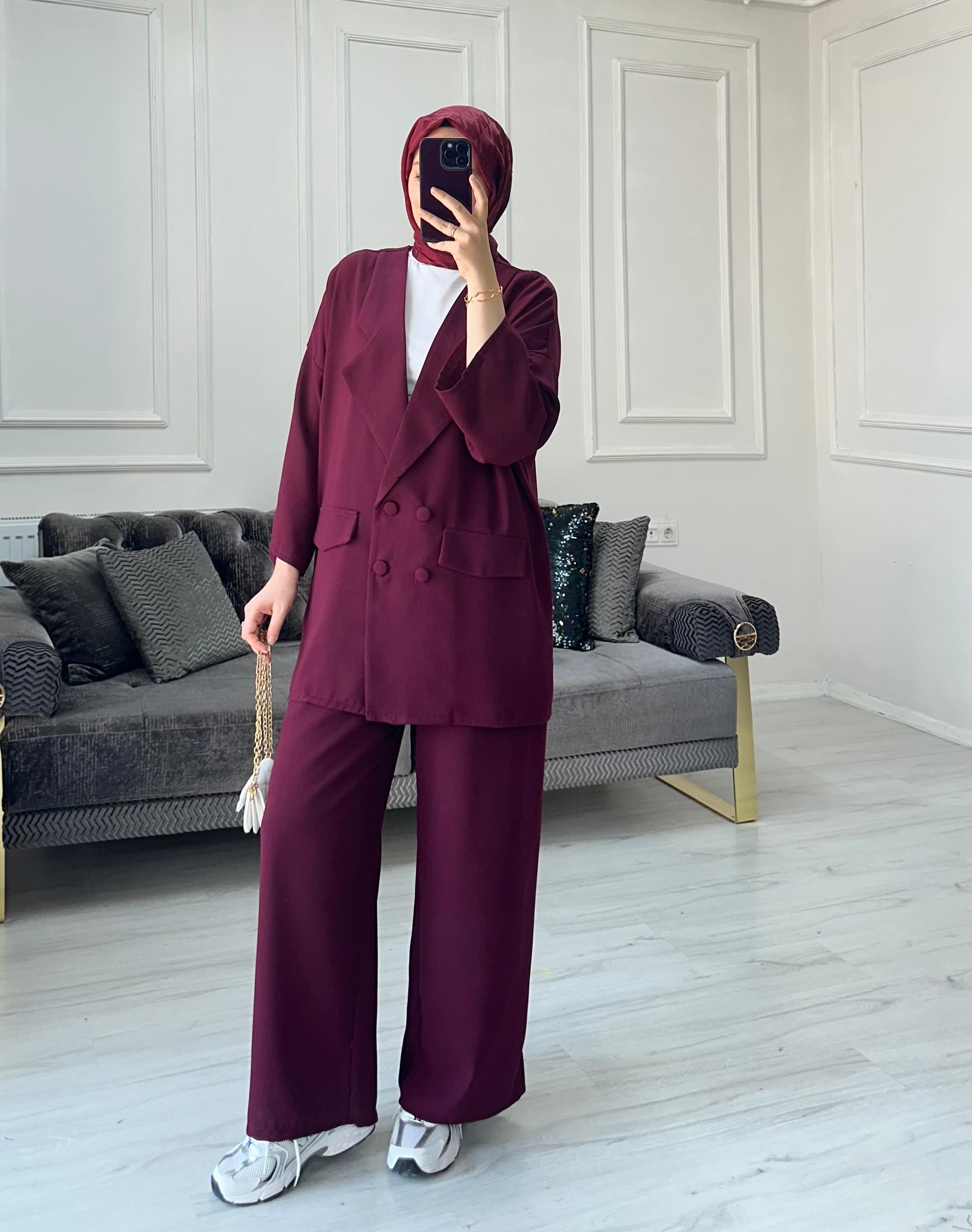 Kruvaze Krep İkili Takım - Bordo