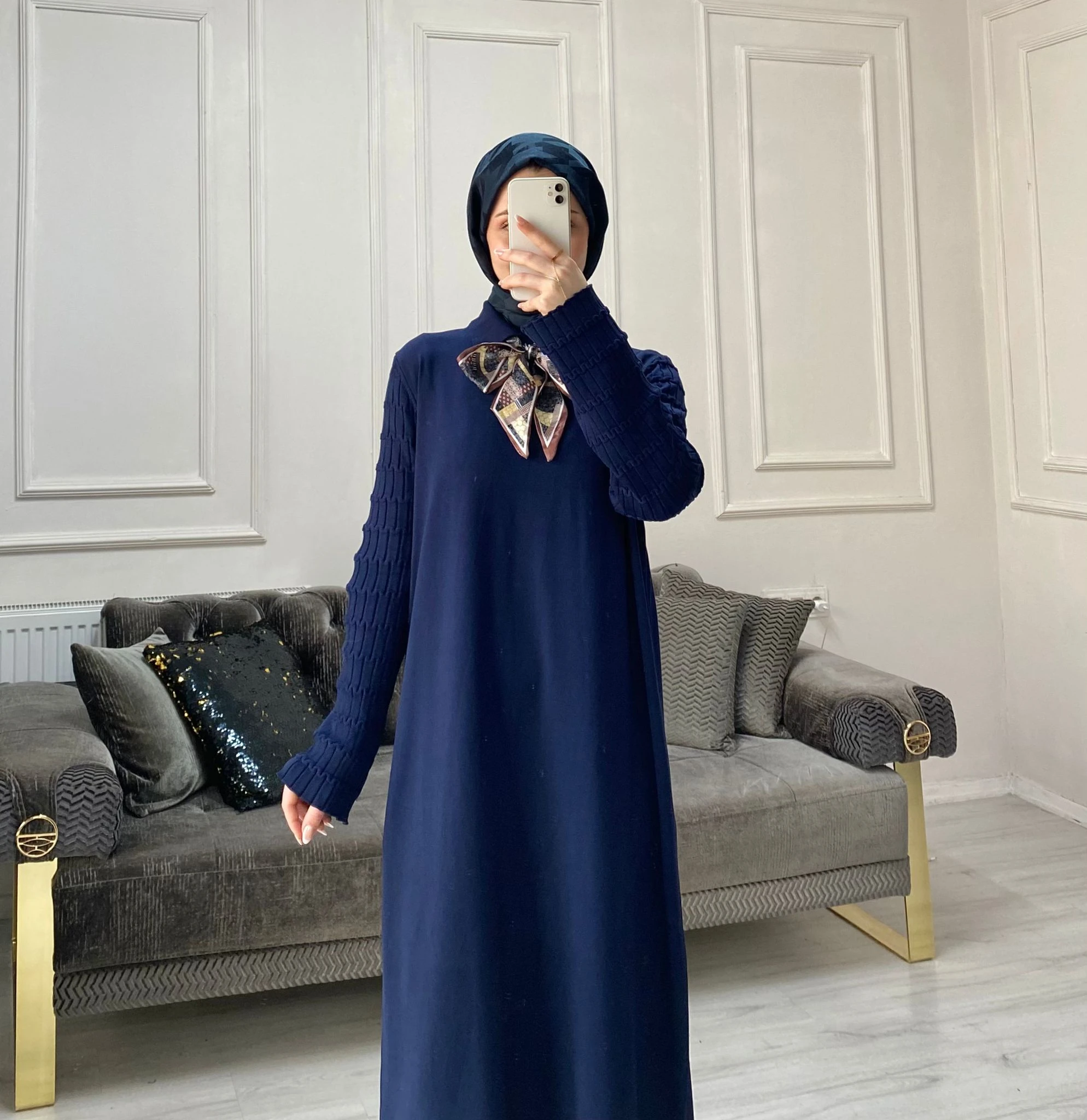 Lima Fular Detaylı Elbise - Lacivert