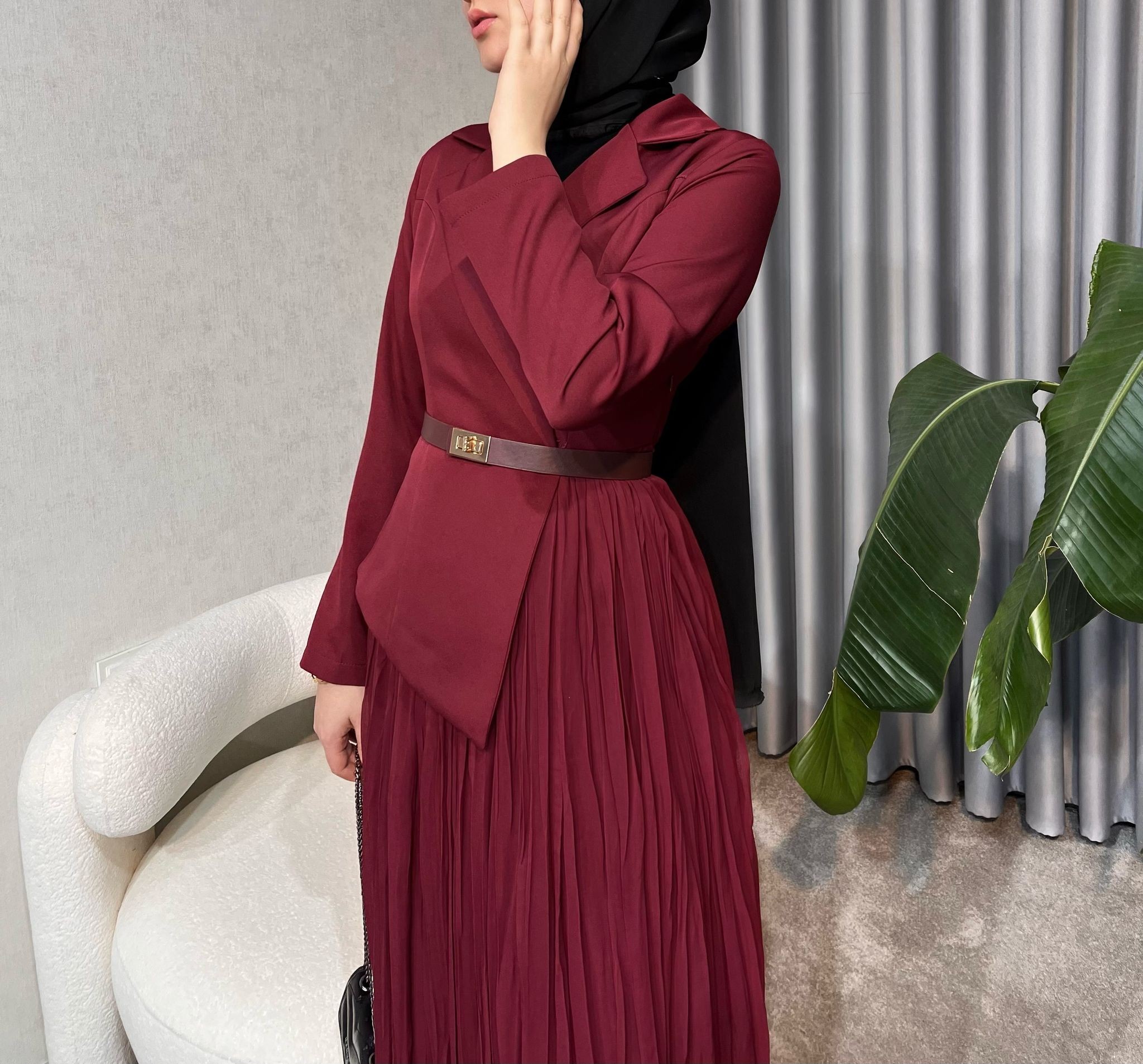 Sara Ceketli Elbise - Bordo