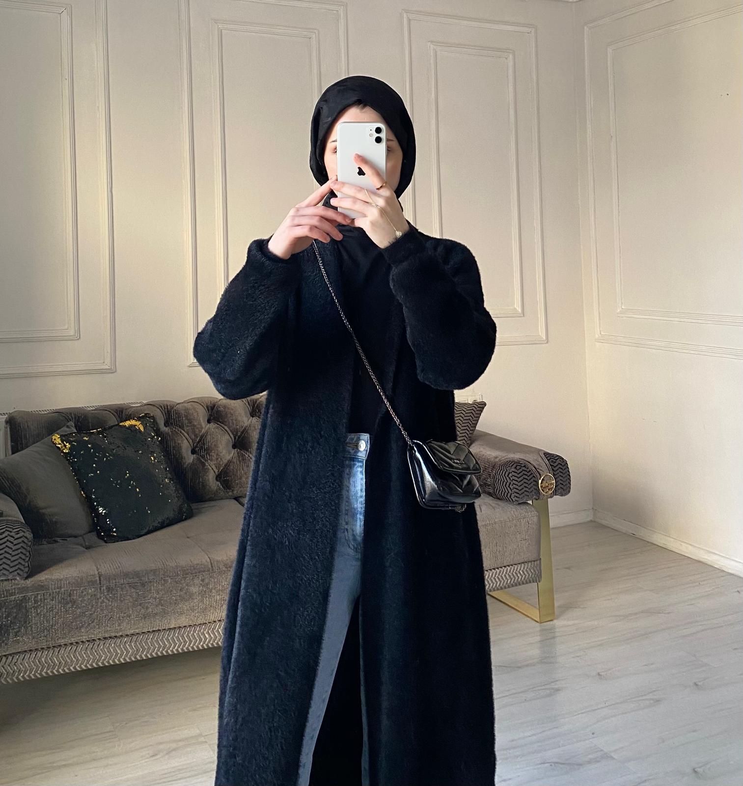 Angora Uzun Hırka - Siyah