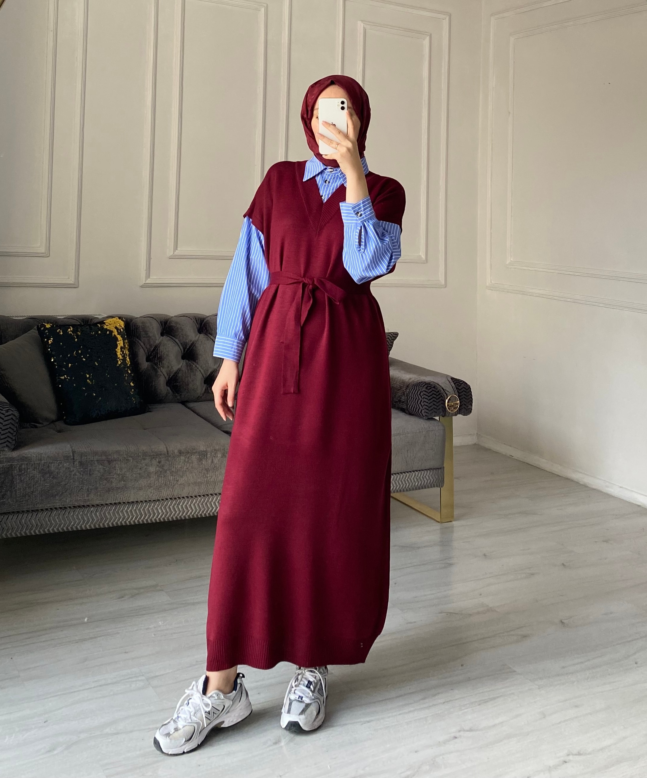 Lolly Triko Elbise - Bordo