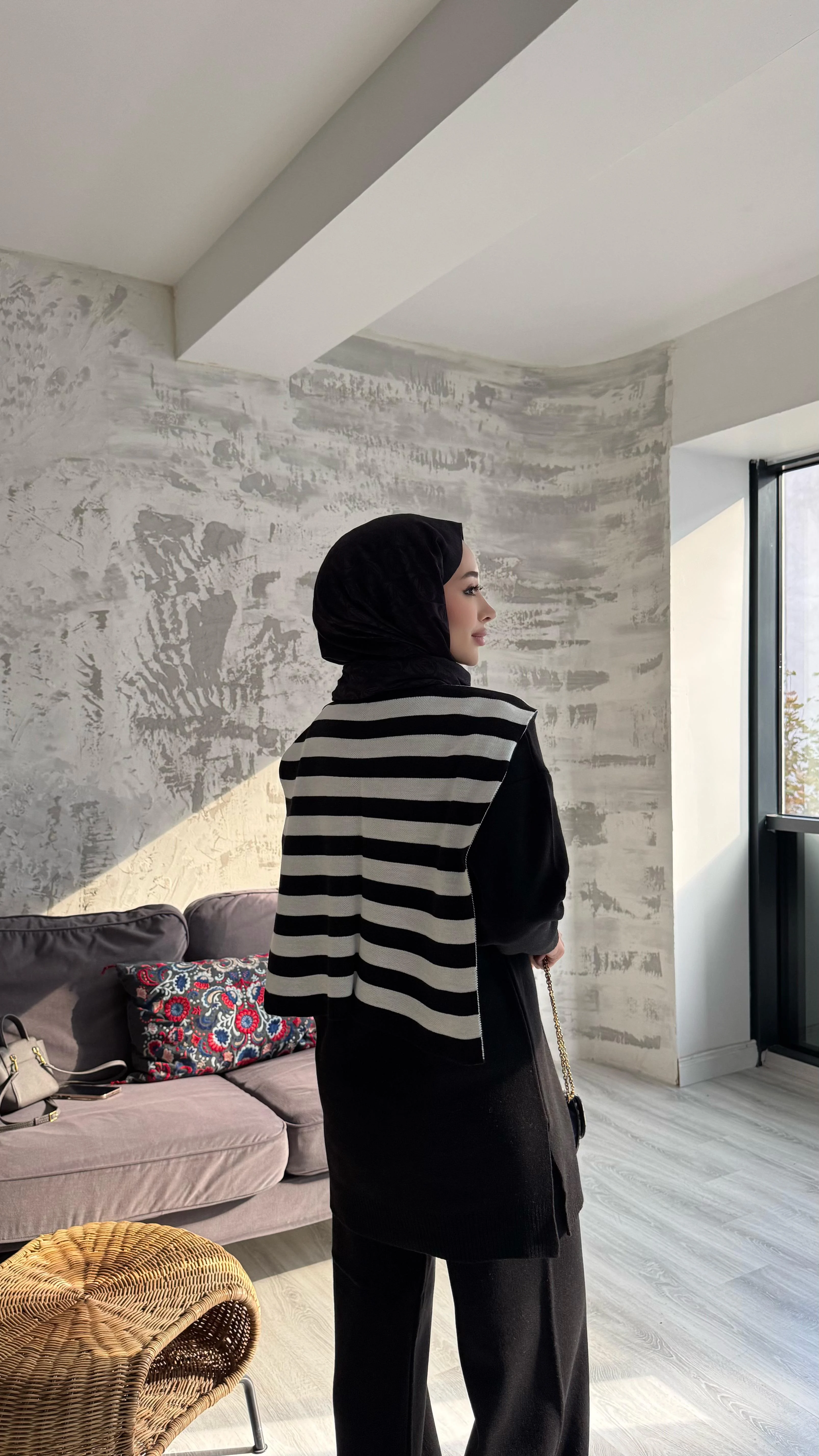 Atkılı Triko Üçlü Takım - Siyah