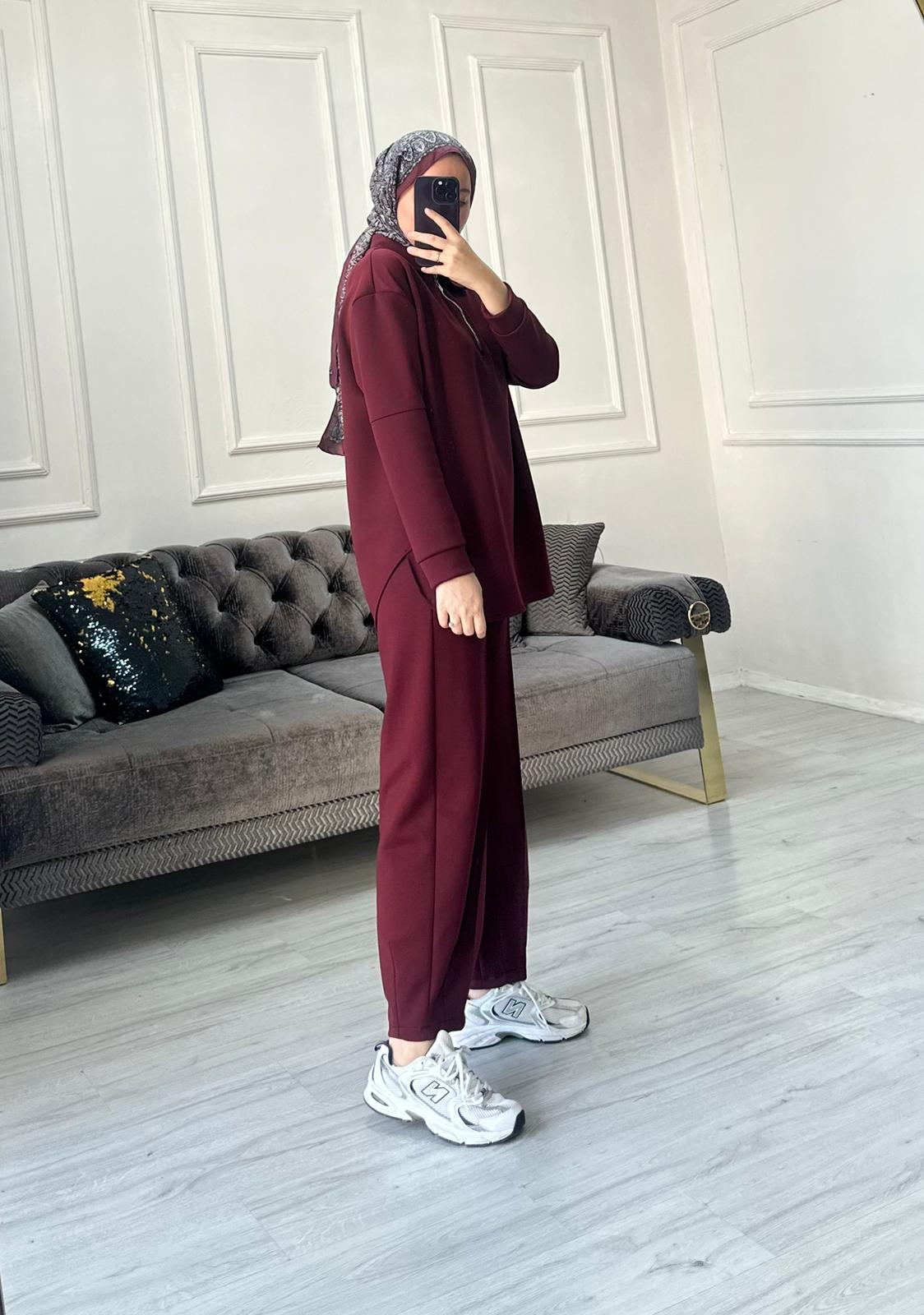 Nitel Oysh Pantolonlu Takım - Bordo