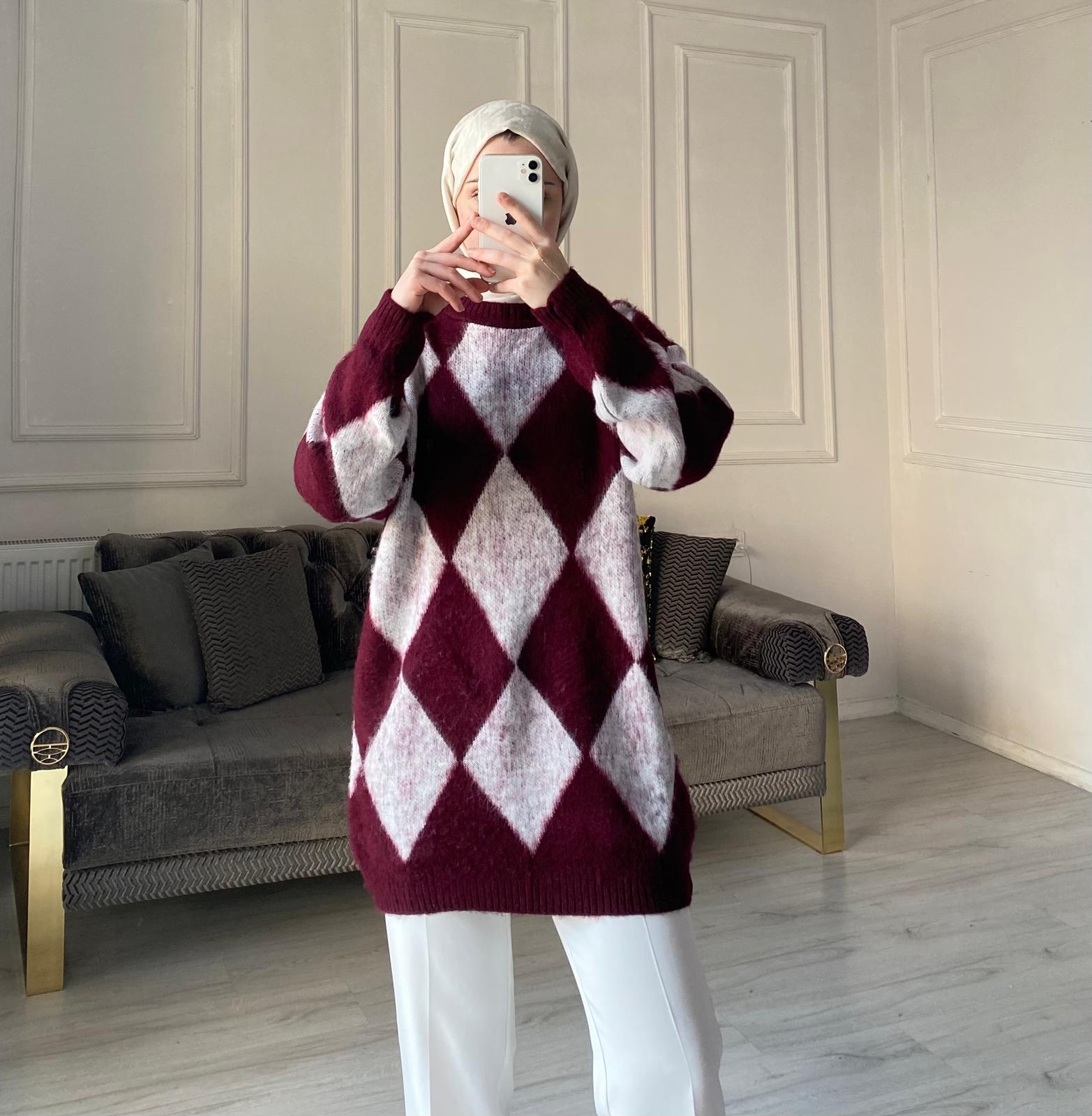 Baklava Desen Premium Kalite Kazak - Bordo