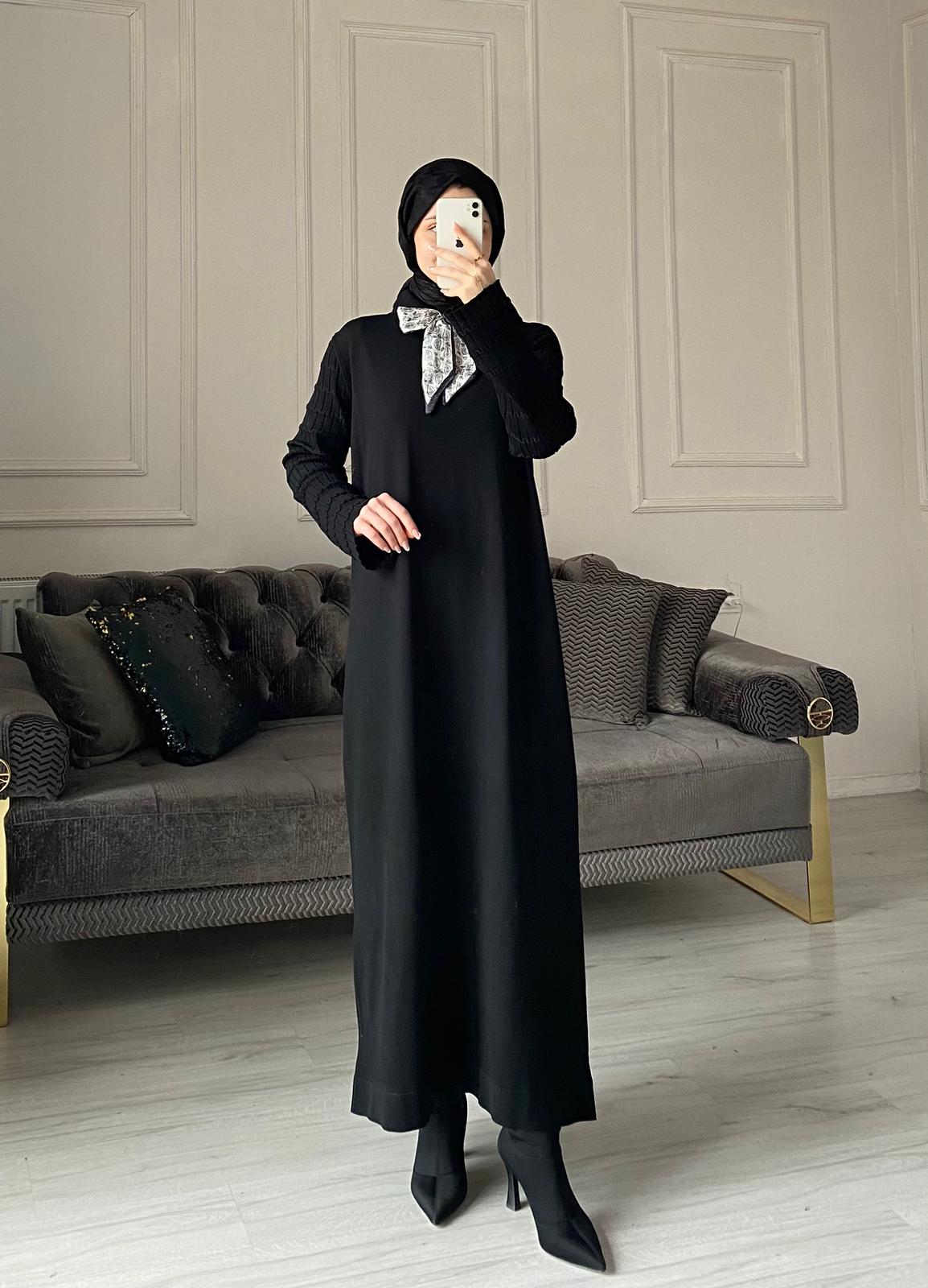 Lima Fular Detaylı Elbise - Siyah