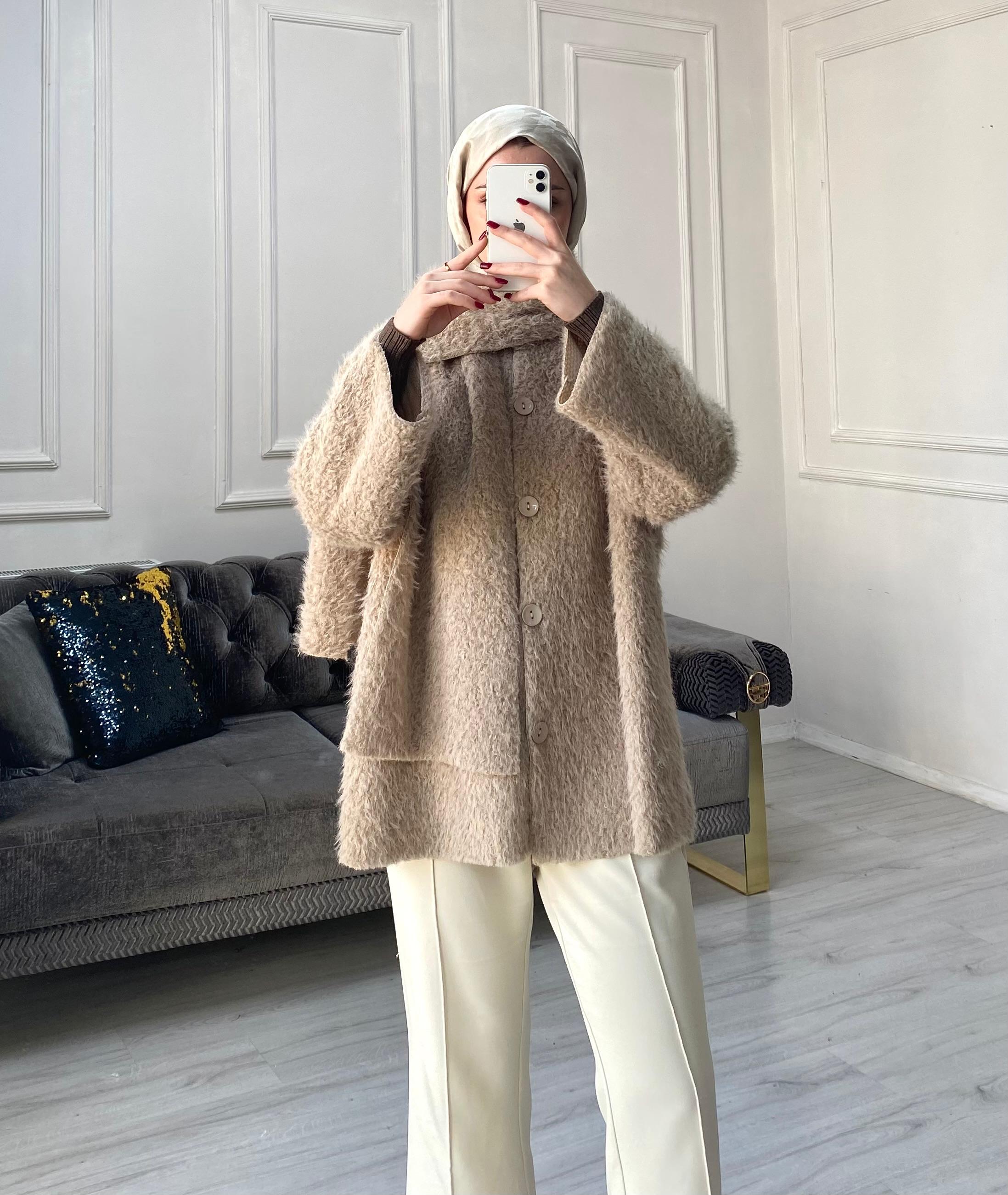 Luna Atkılı Peluş Ceket - Toprak