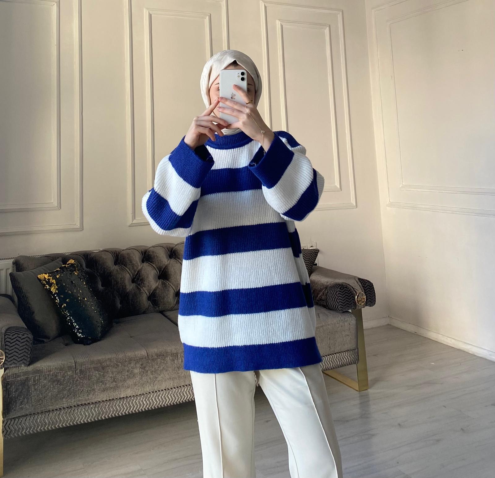 Lola Çizgili Kazak - Lacivert