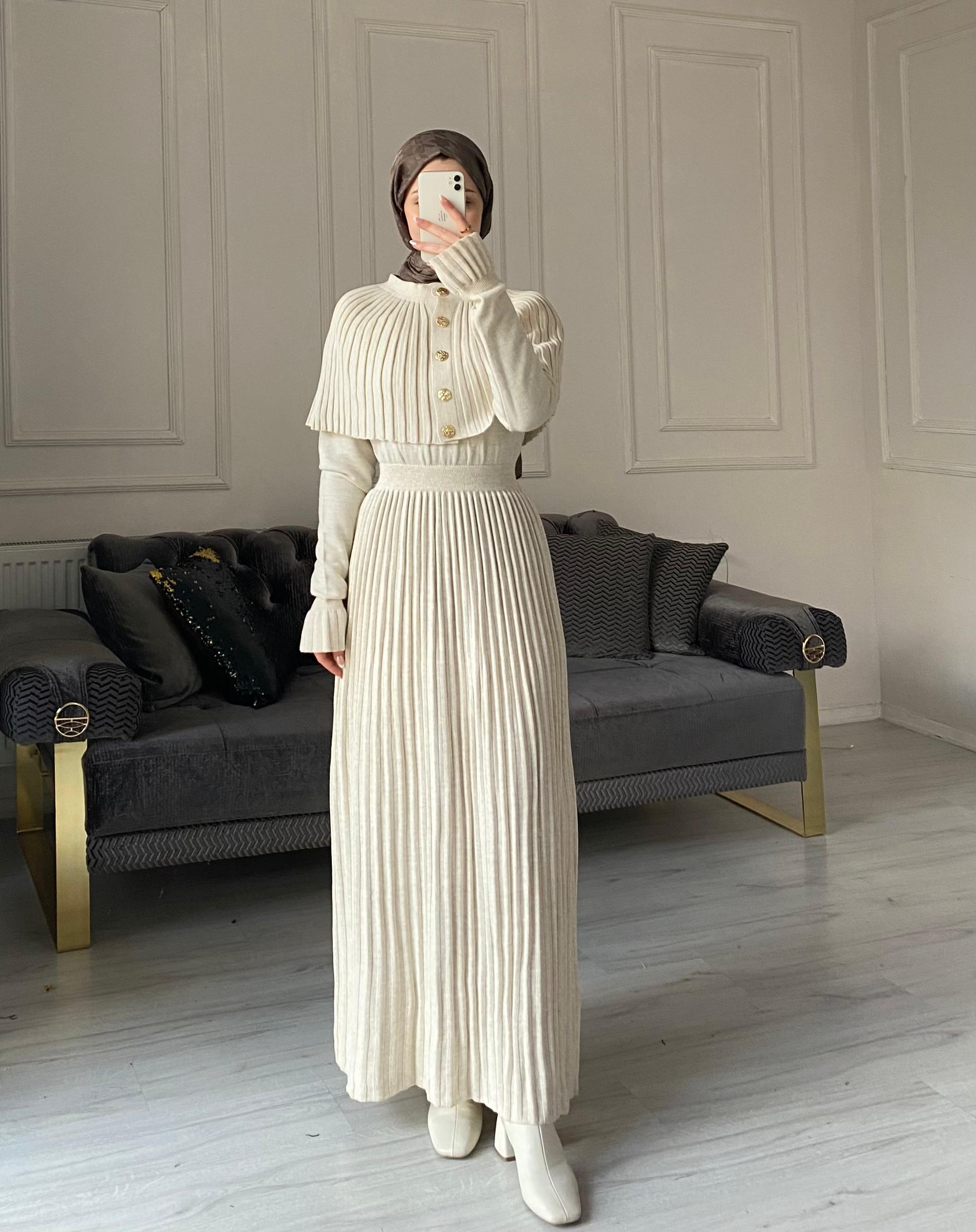 Seyran Kelebek Piliseli Elbise - Taş