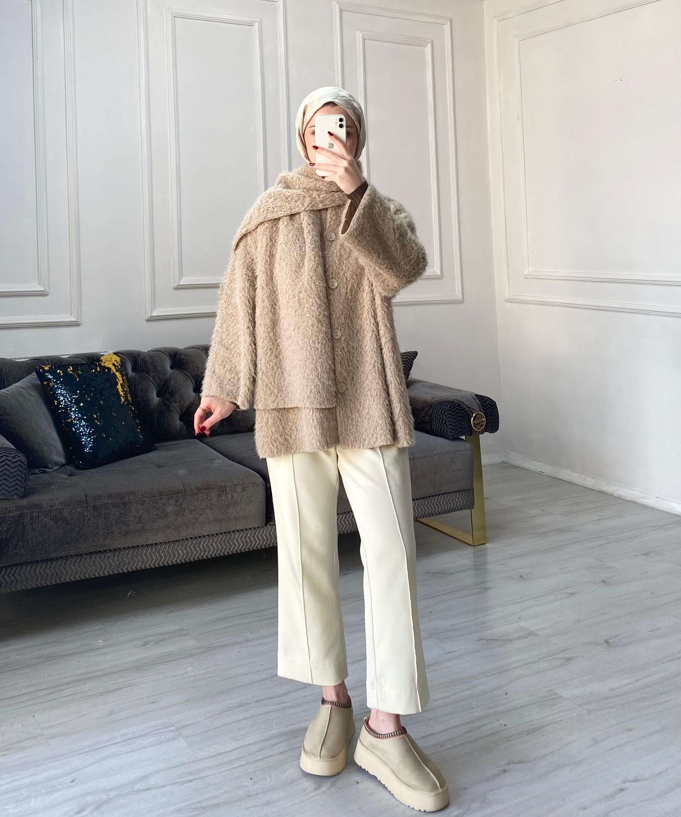 Luna Atkılı Peluş Ceket - Toprak