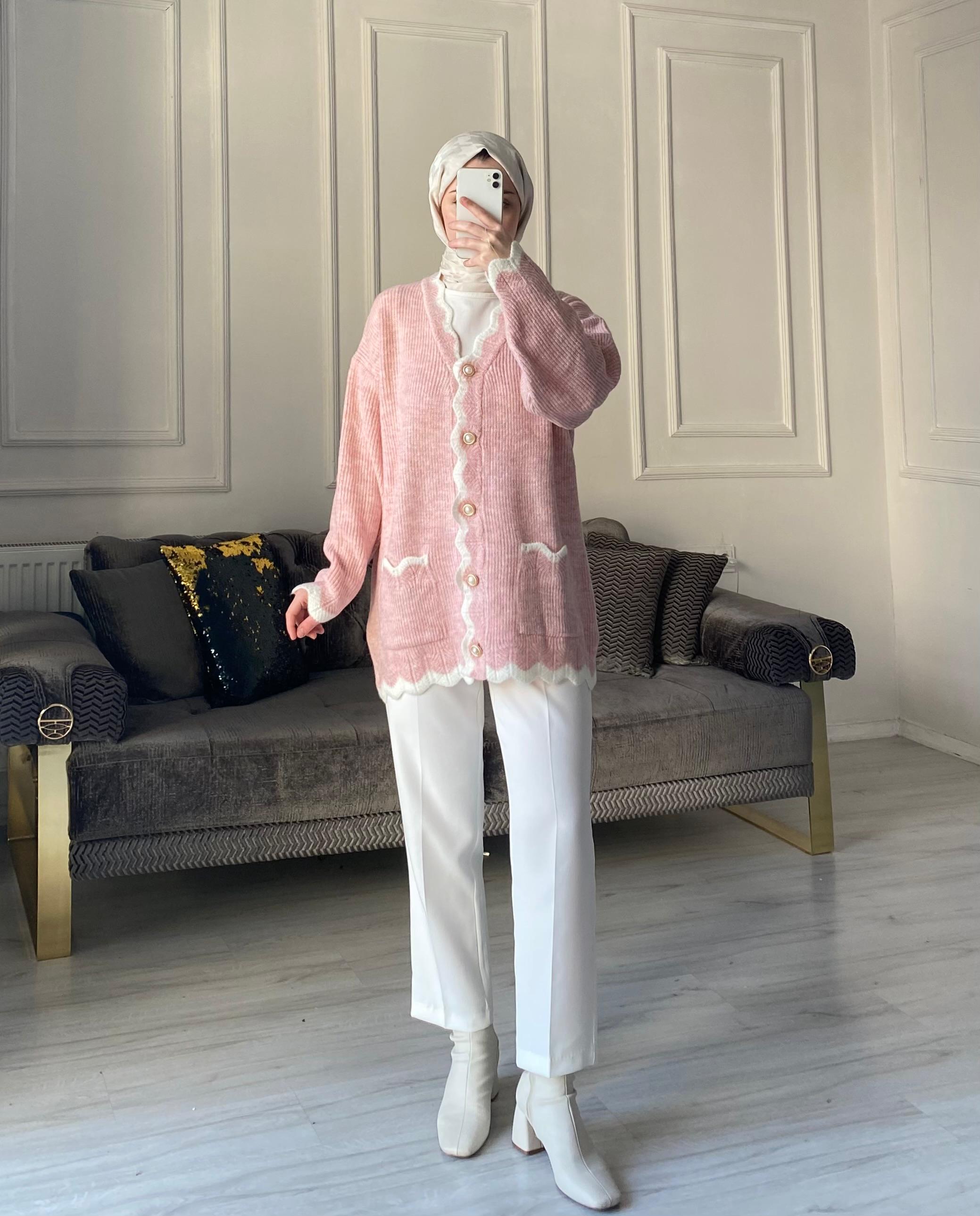 Beliz Triko Hırka - Toz Pembe