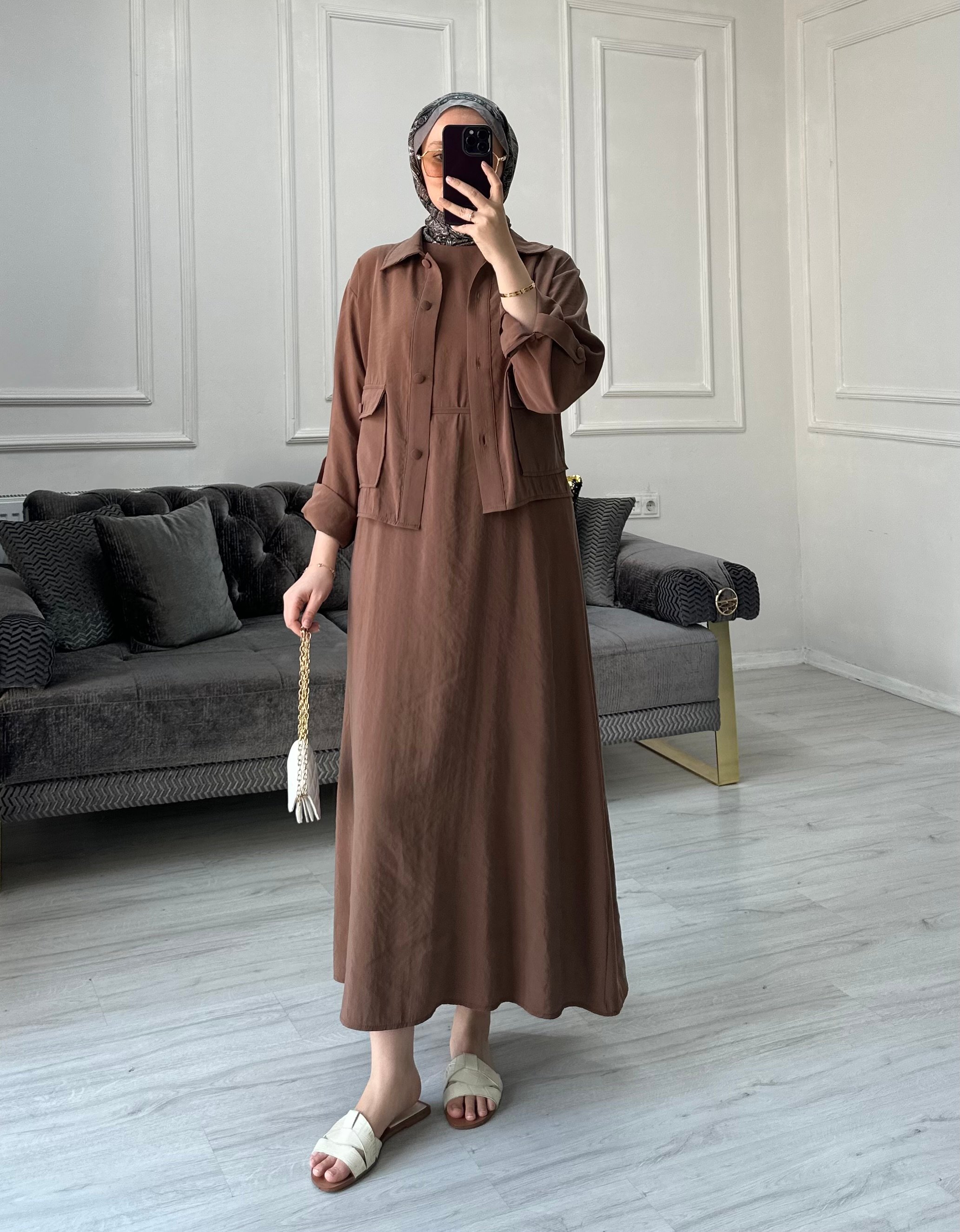 Loft Modal Elbise - Kahve