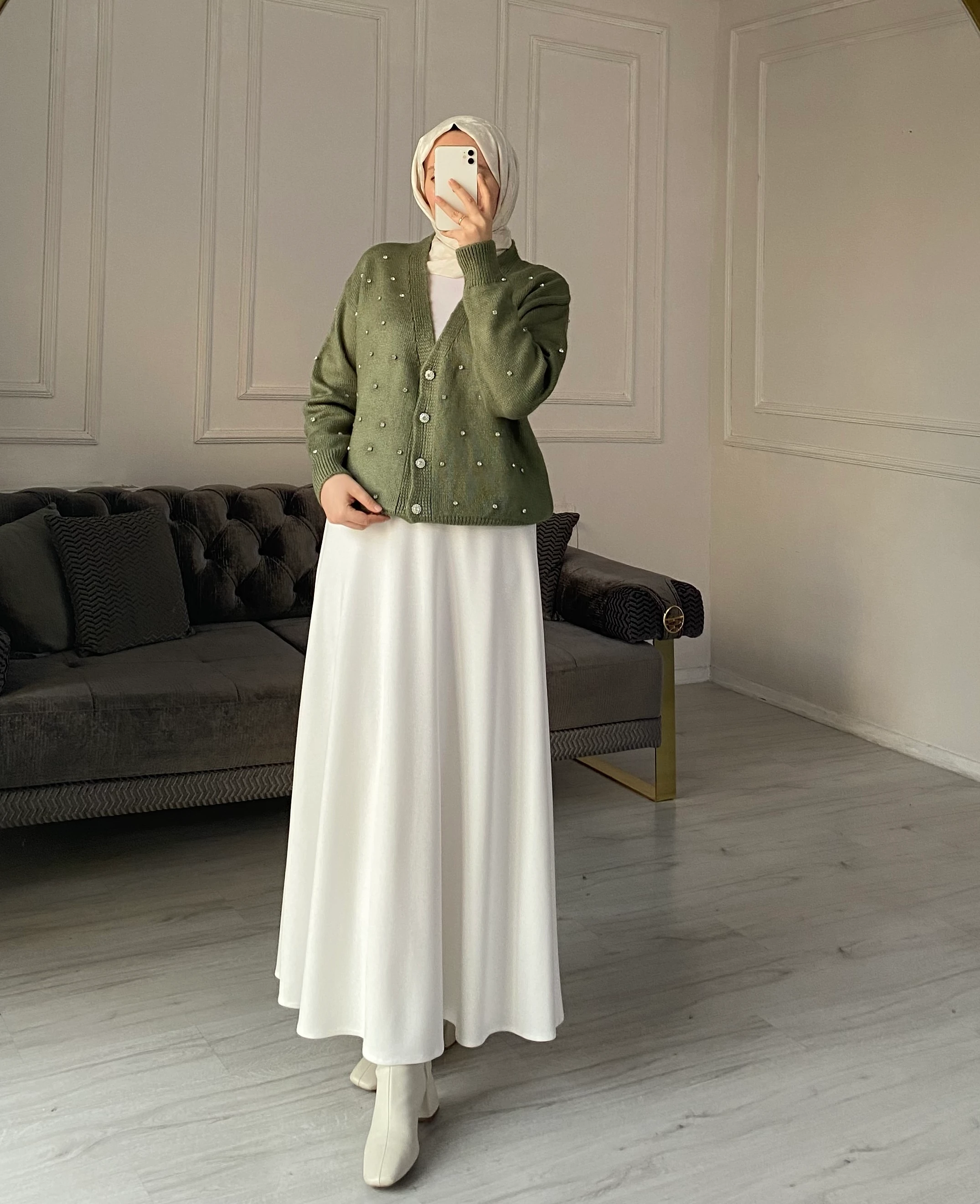 Tiana Taşlı Triko Hırka - Haki