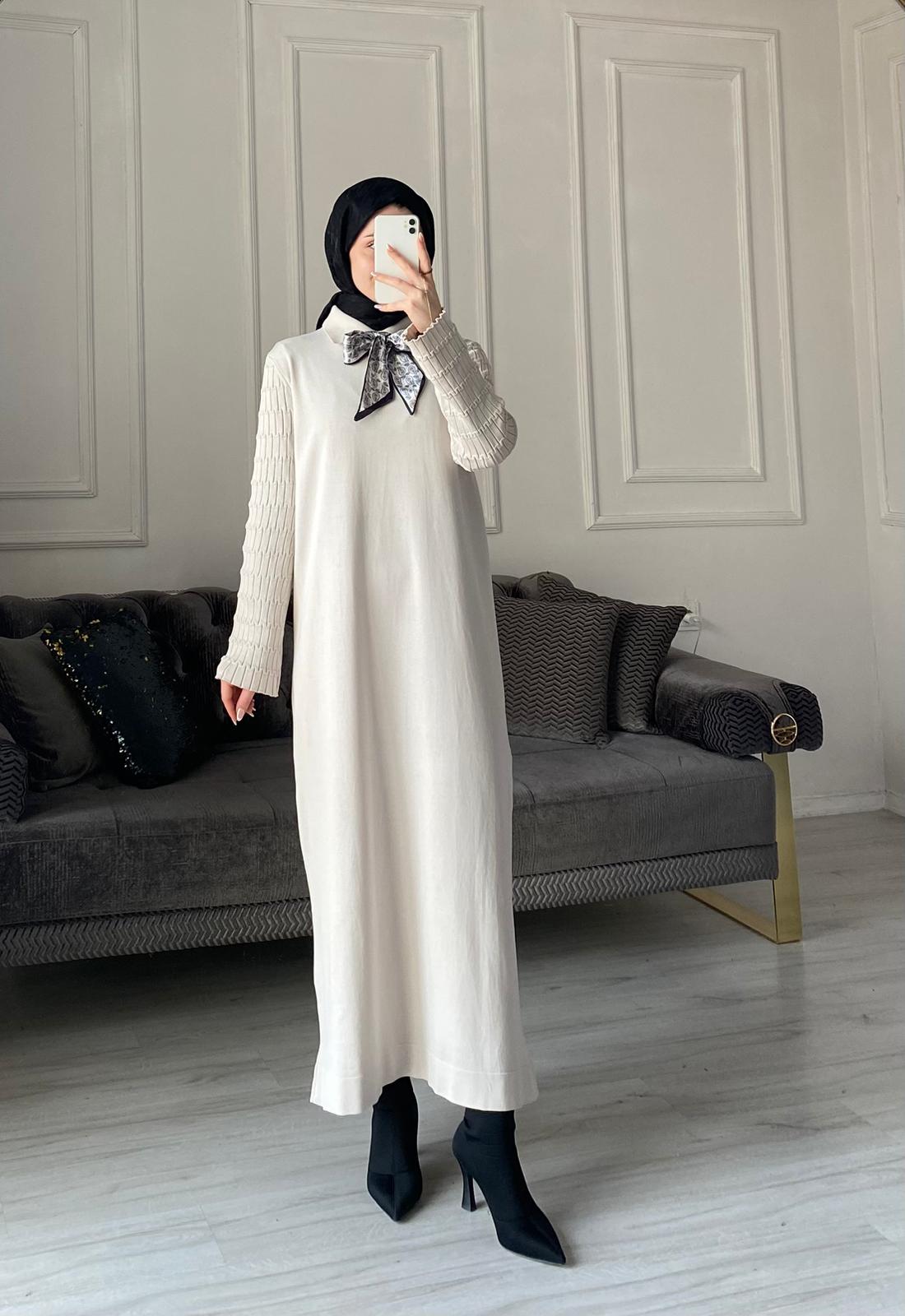 Lima Fular Detaylı Elbise - Taş