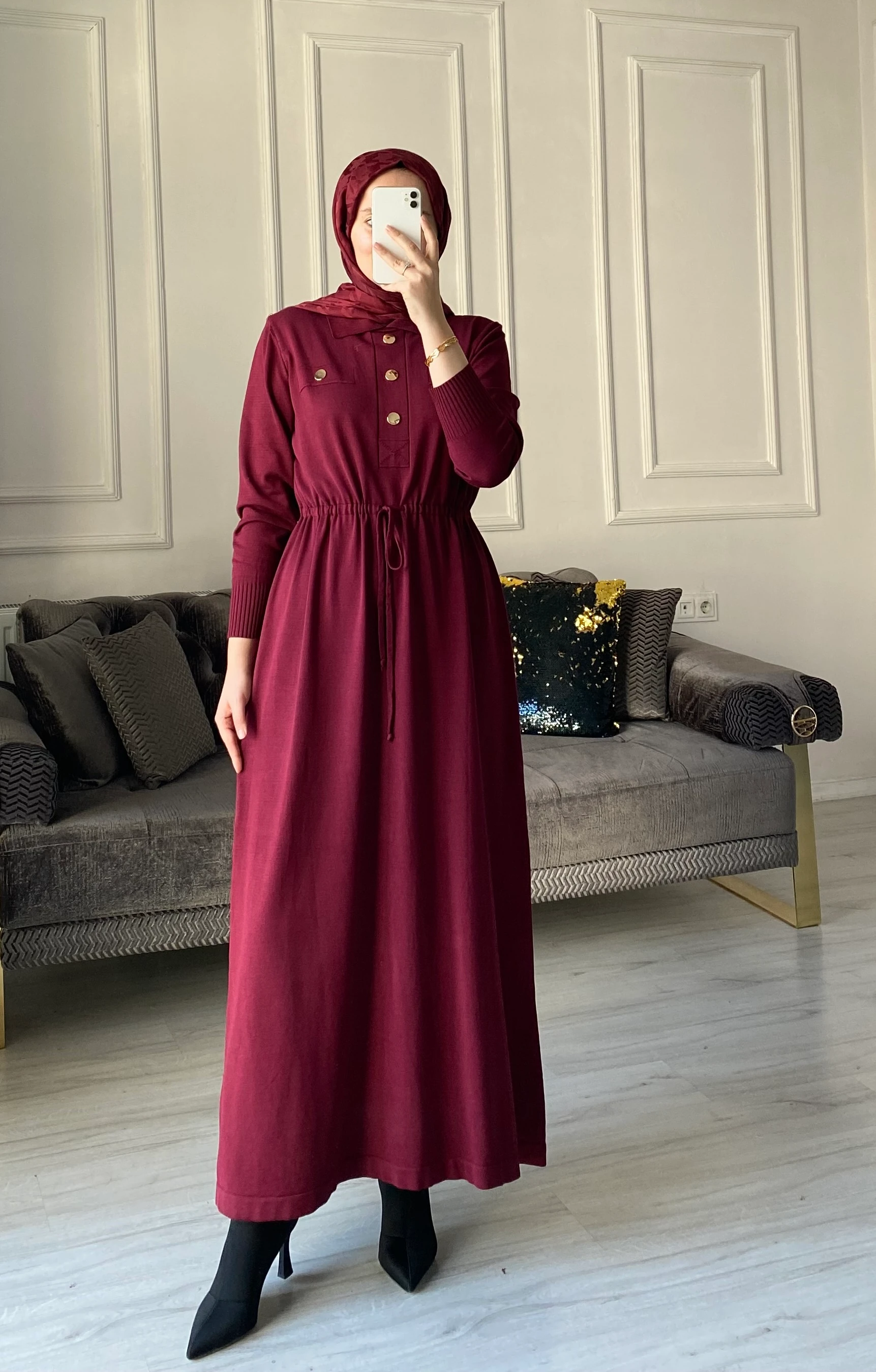 Benna Merserize Elbise - Bordo