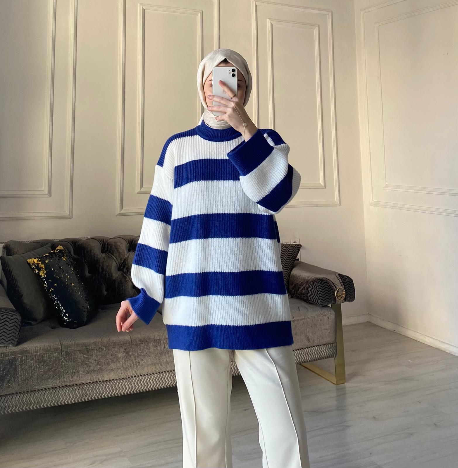 Lola Çizgili Kazak - Lacivert