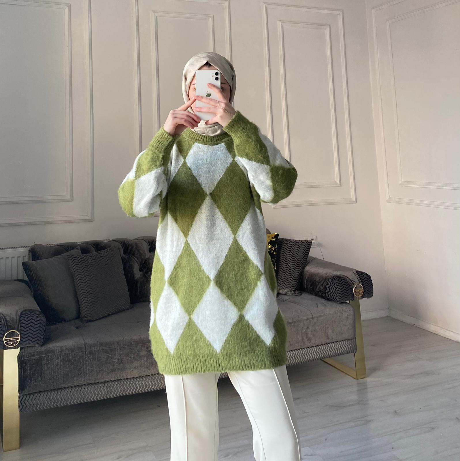 Baklava Desen Premium Kalite Kazak - Haki