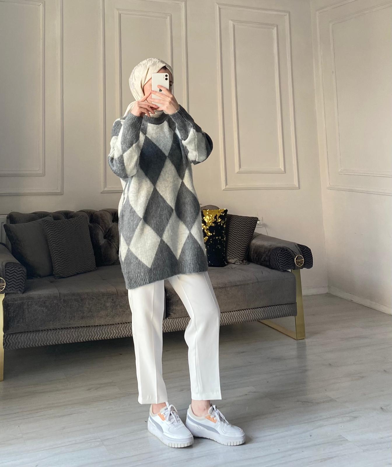 Baklava Desen Premium Kalite Kazak - Antrasit