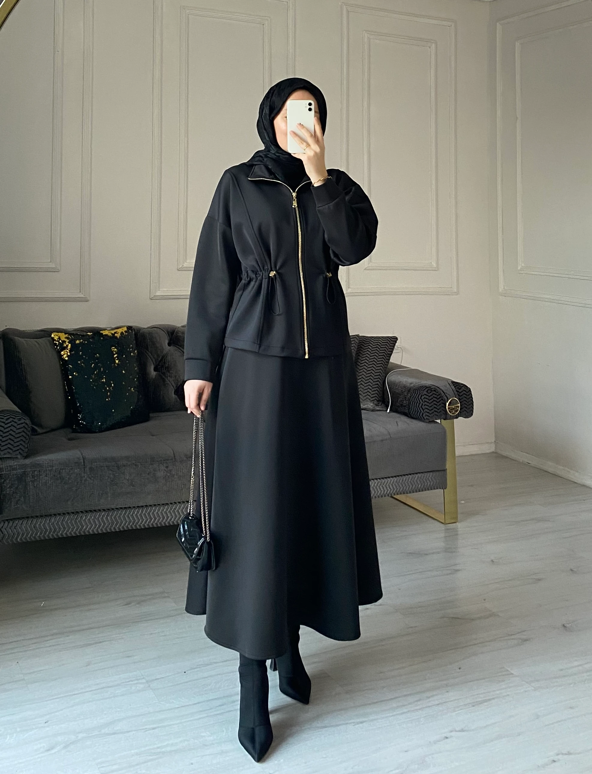 Leyla Scuba Etekli Takım - Siyah