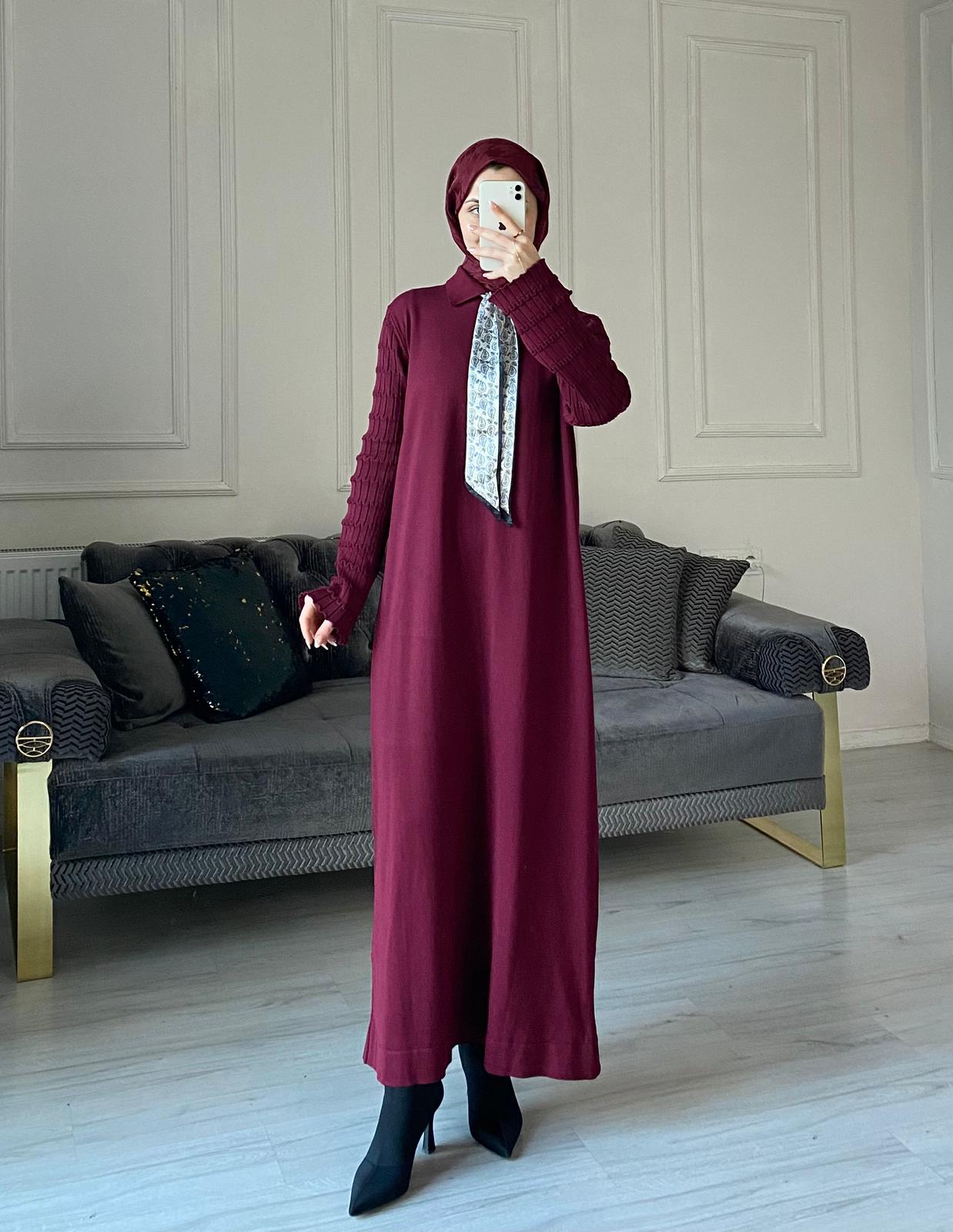 Lima Fular Detaylı Elbise - Bordo