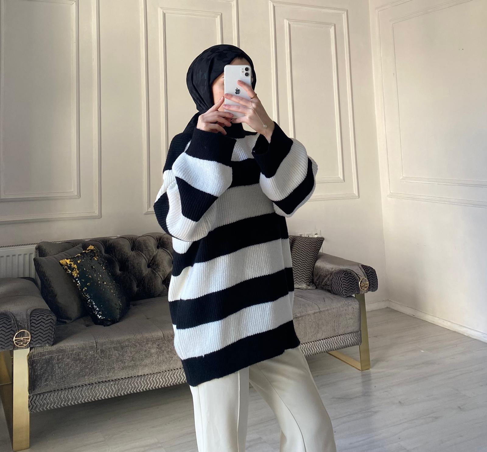 Lola Çizgili Kazak - Siyah