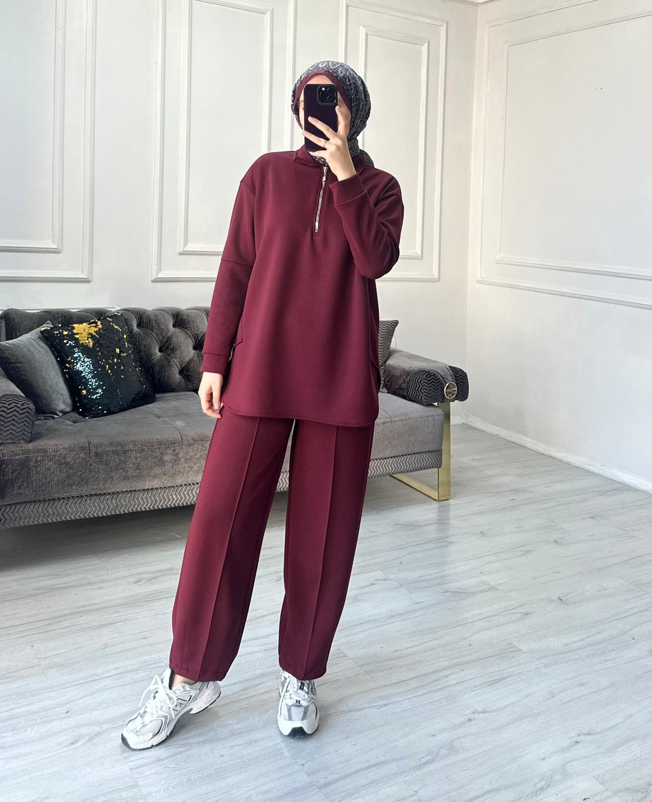 Nitel Oysh Pantolonlu Takım - Bordo