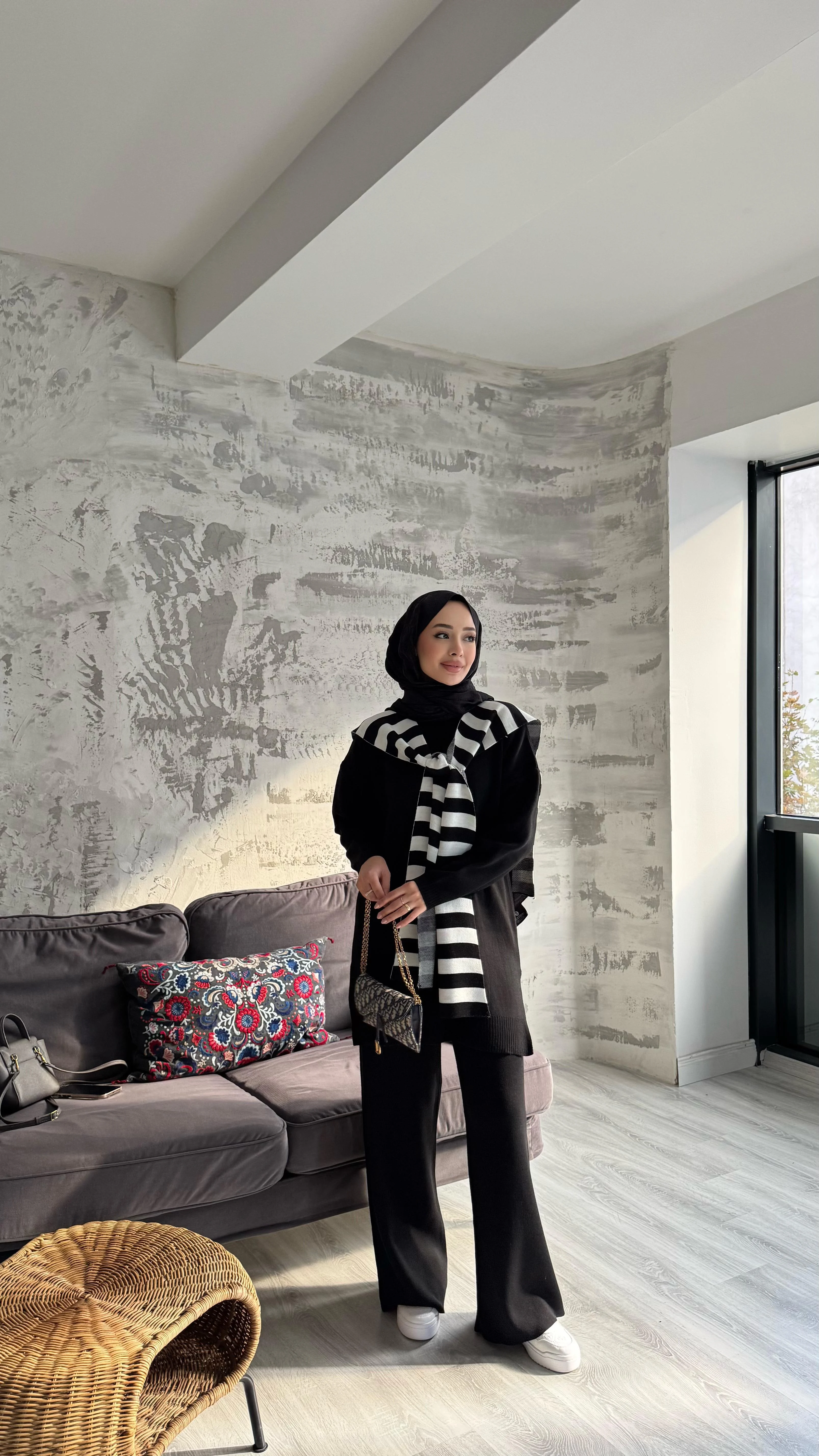 Atkılı Triko Üçlü Takım - Siyah