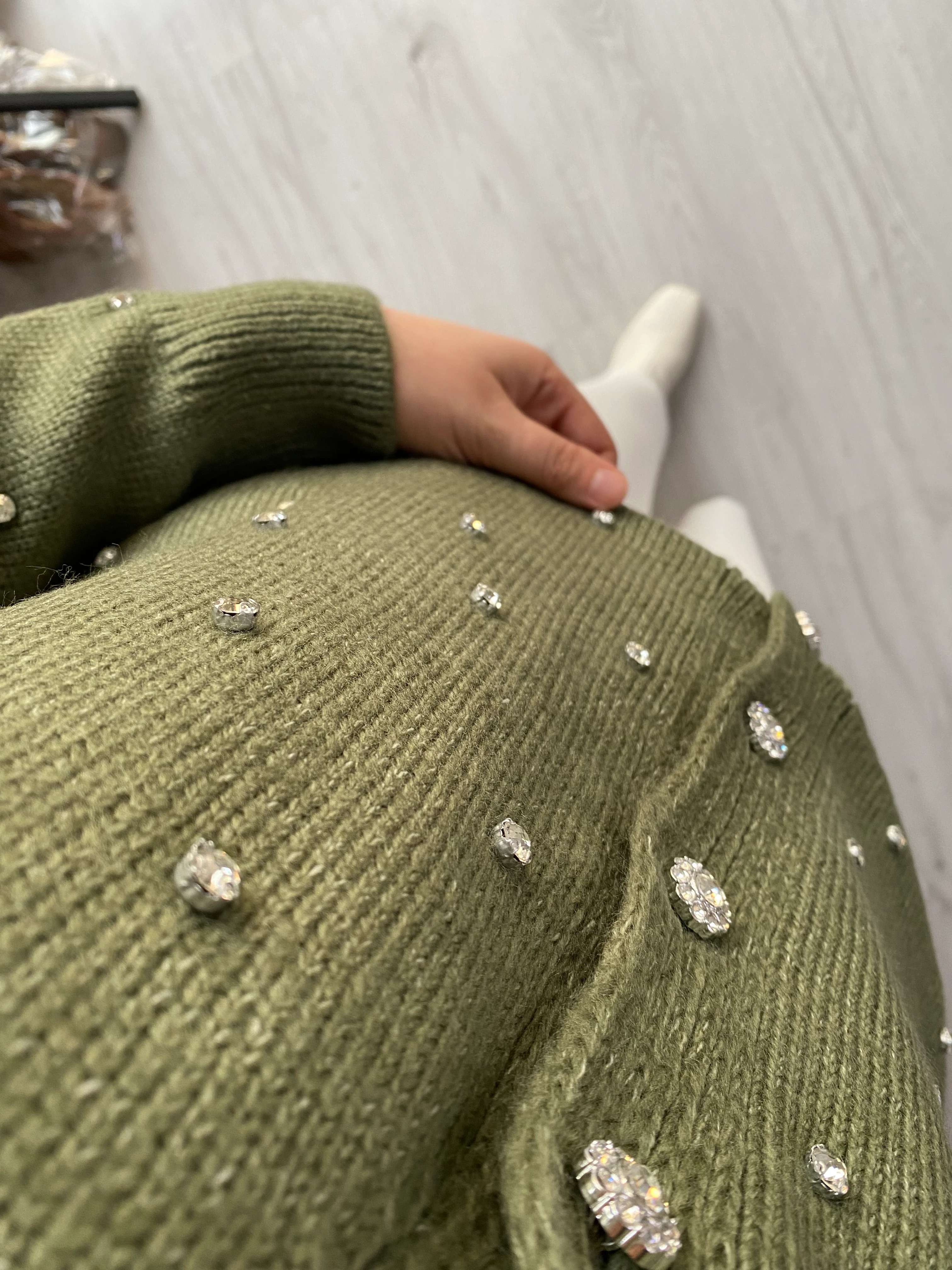 Tiana Taşlı Triko Hırka - Haki