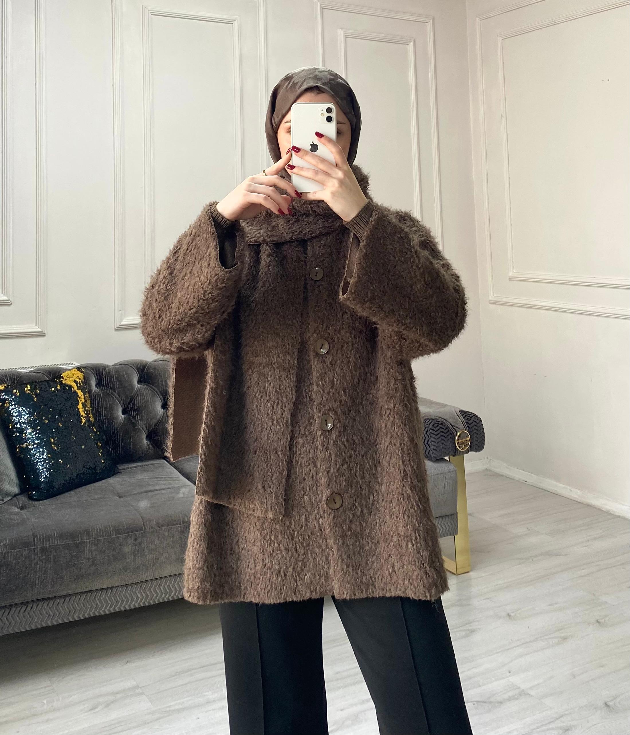 Luna Atkılı Peluş Ceket - Kahve