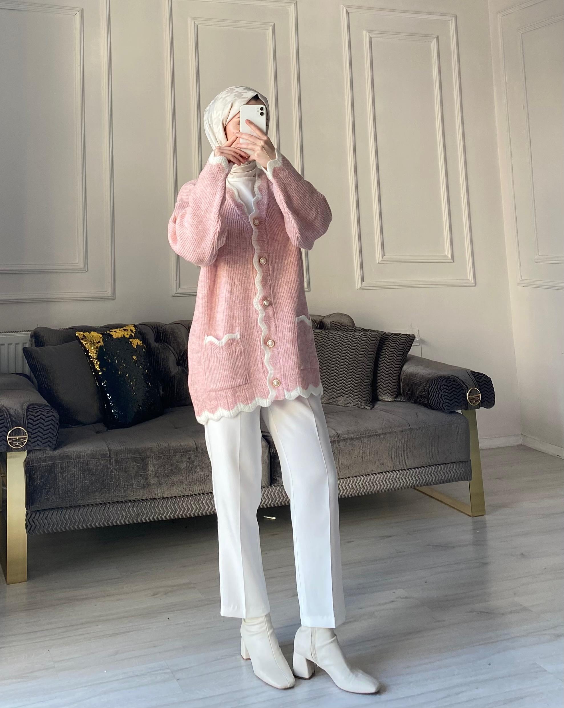 Beliz Triko Hırka - Toz Pembe