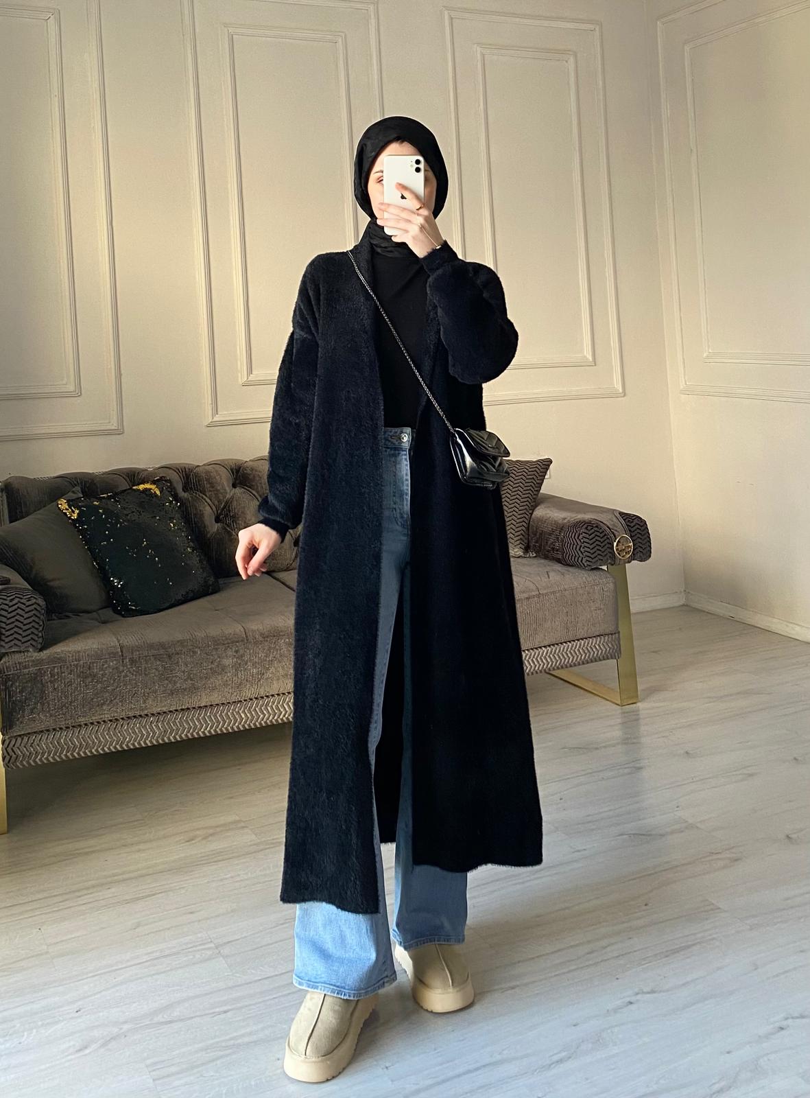 Angora Uzun Hırka - Siyah