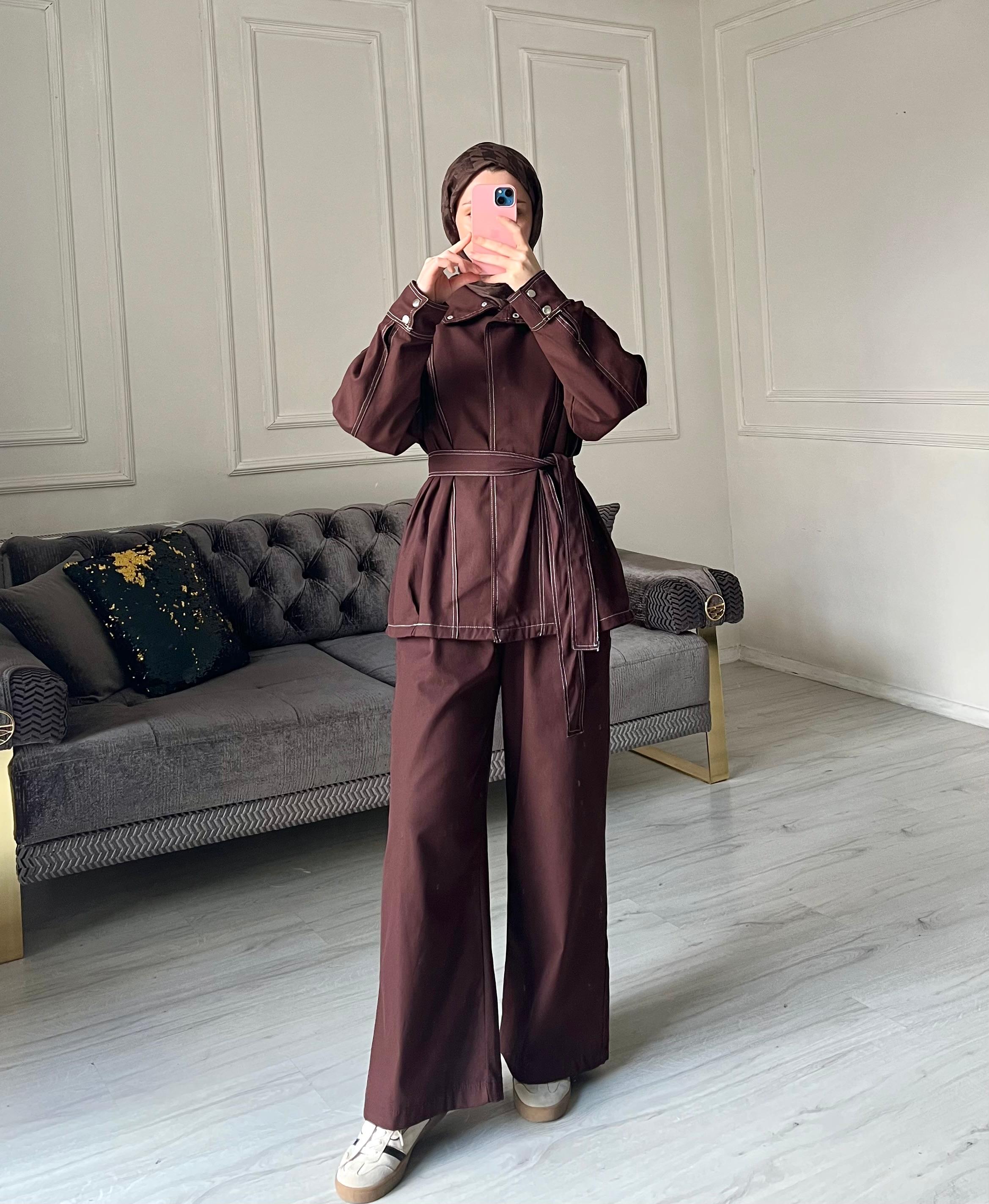 Aster Pantolonlu Takım - Acı Kahve