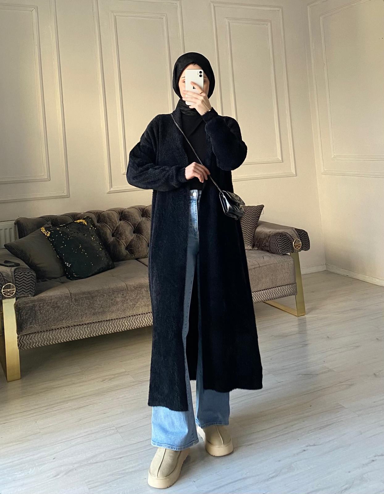 Angora Uzun Hırka - Siyah