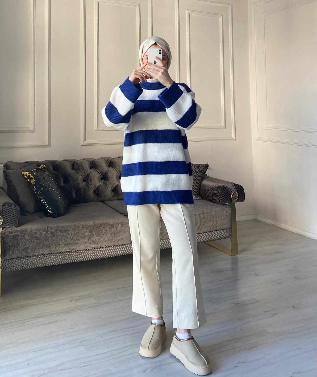 Lola Çizgili Kazak - Lacivert