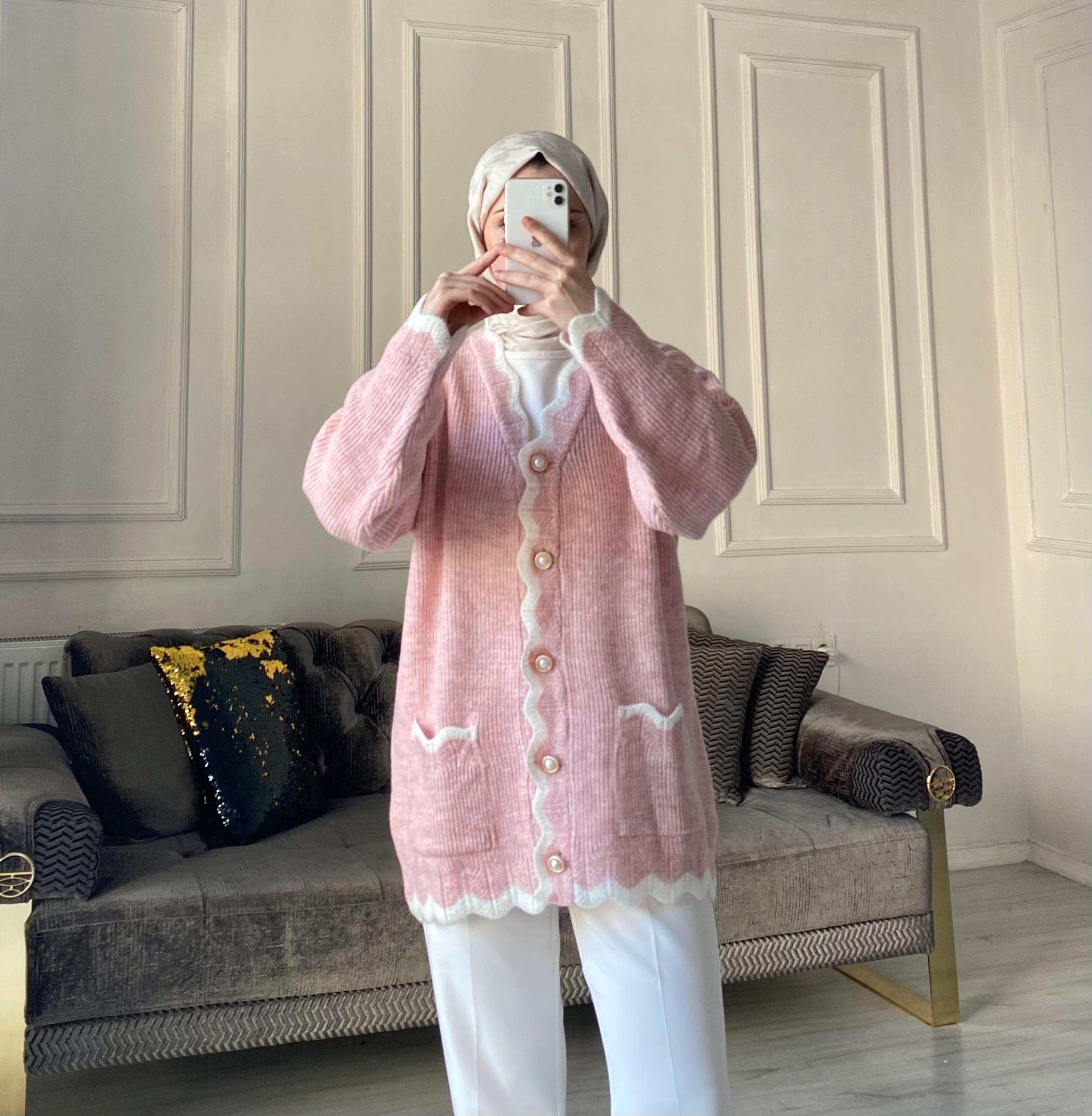 Beliz Triko Hırka - Toz Pembe