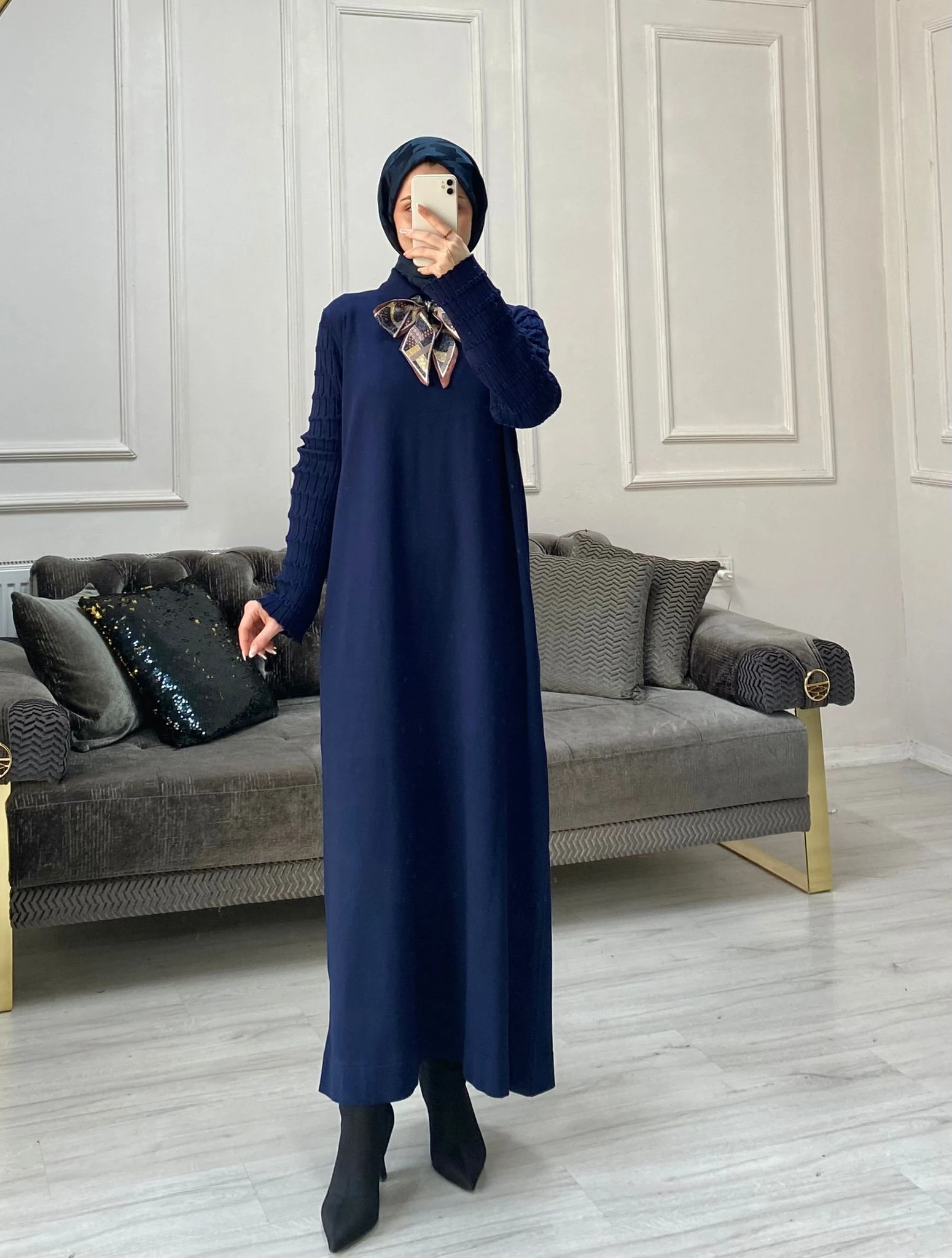 Lima Fular Detaylı Elbise - Lacivert