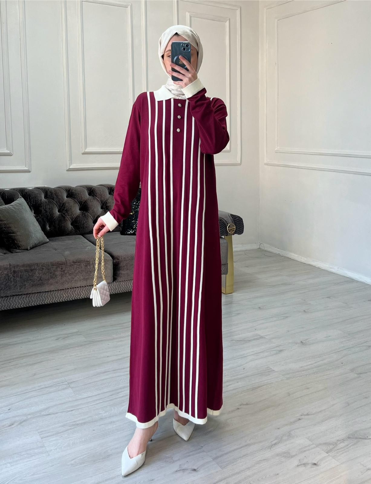 Mely Merserize Elbise - Bordo