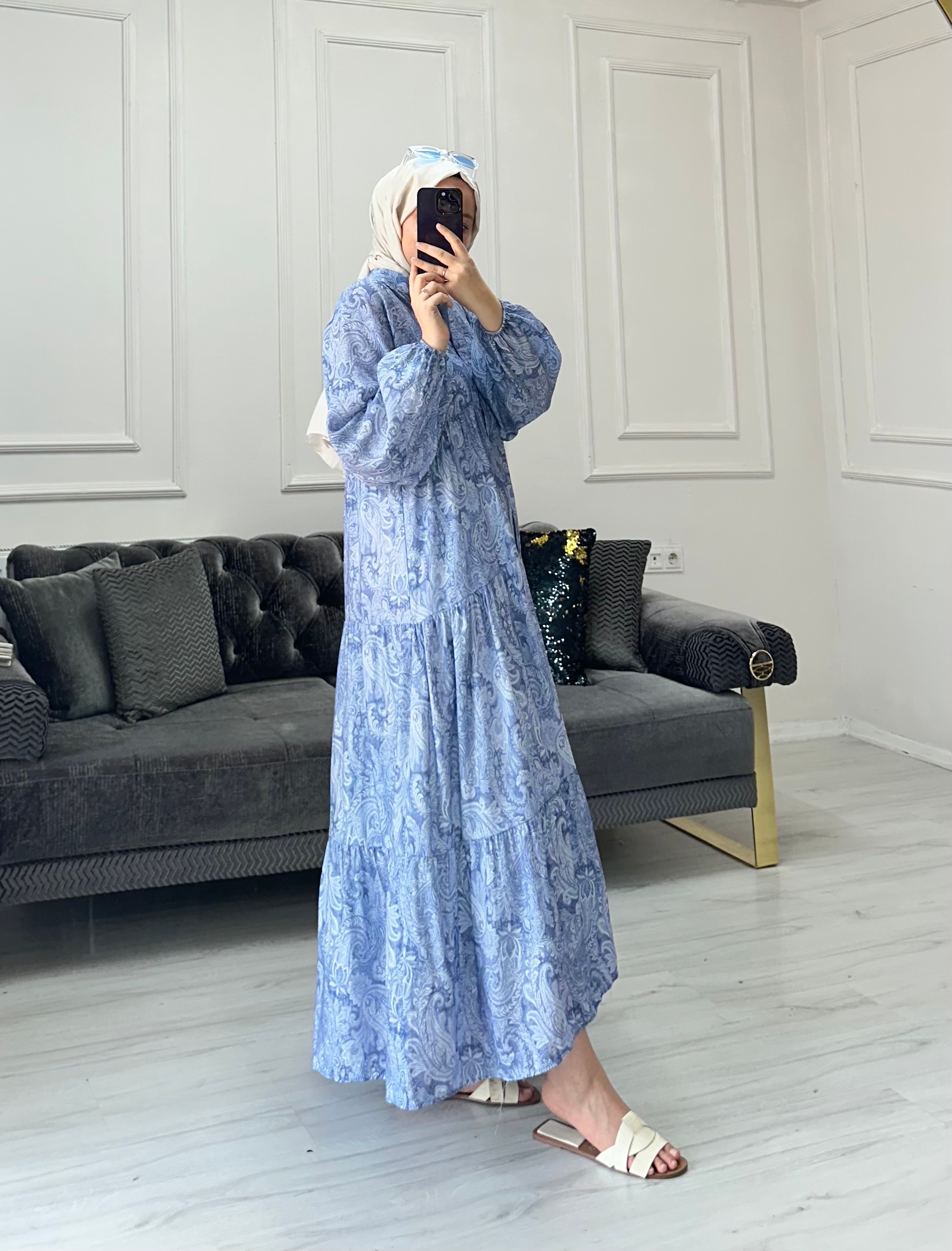 Yasemin Mango Elbise Mavi