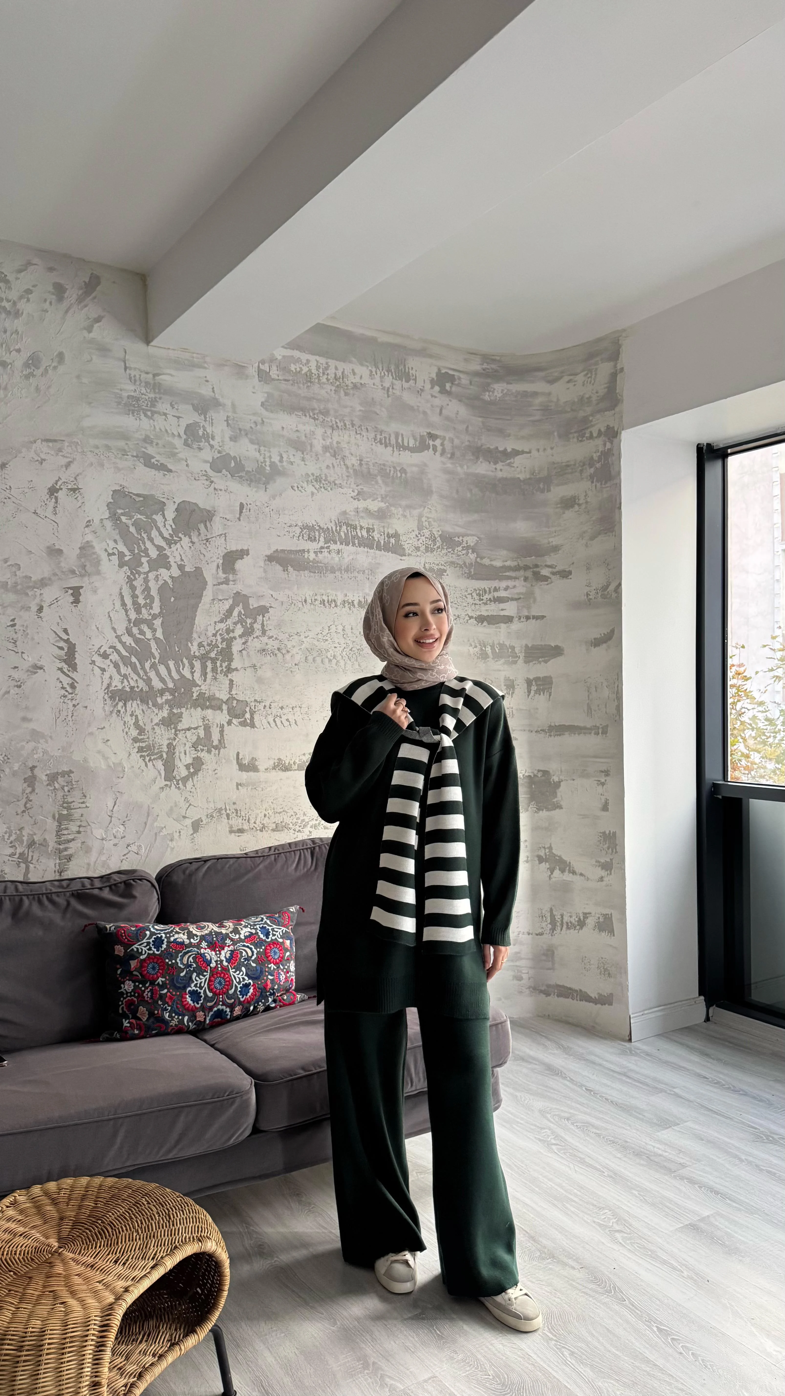 Atkılı Triko Üçlü Takım - Zümrüt