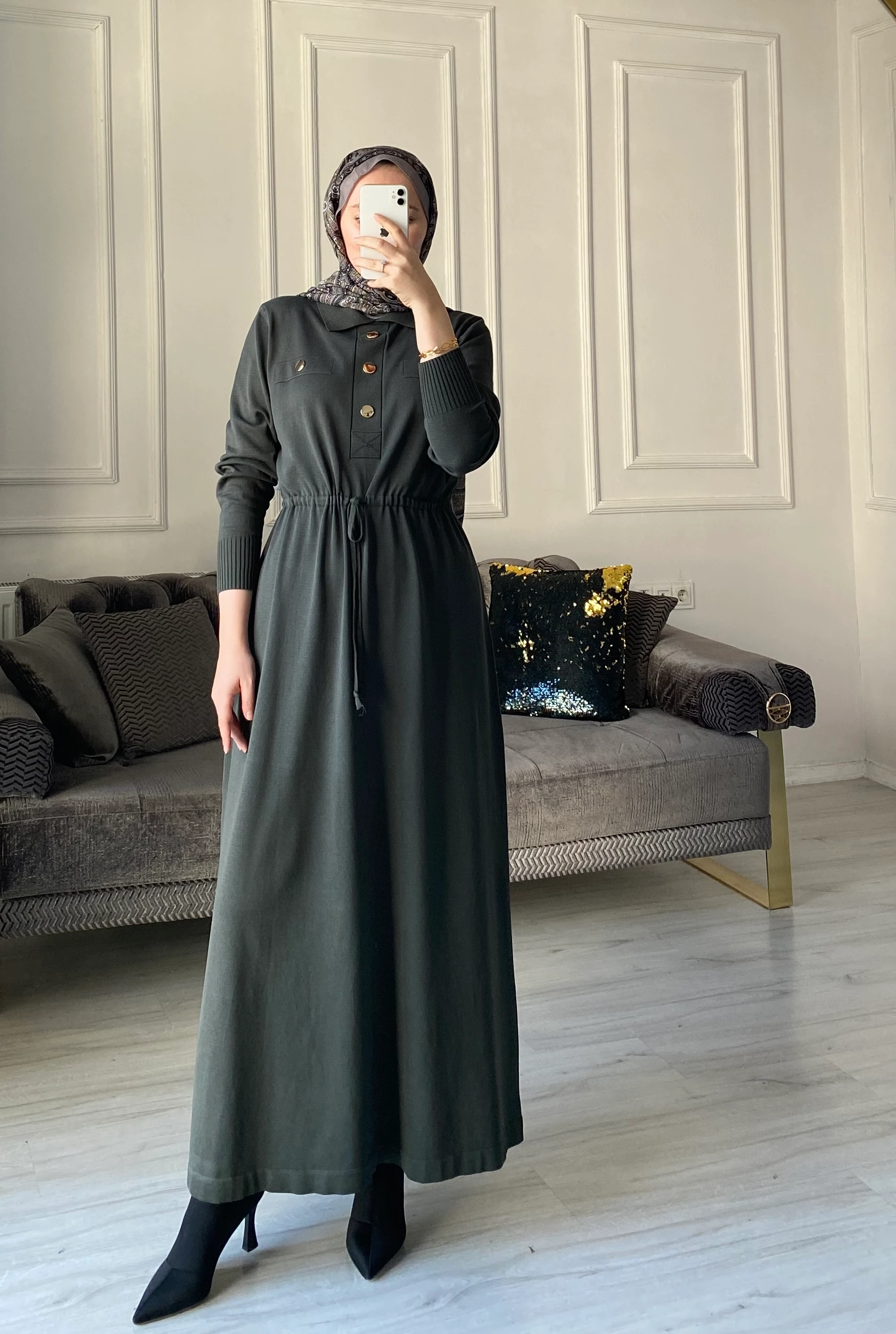 Benna Merserize Elbise - Haki