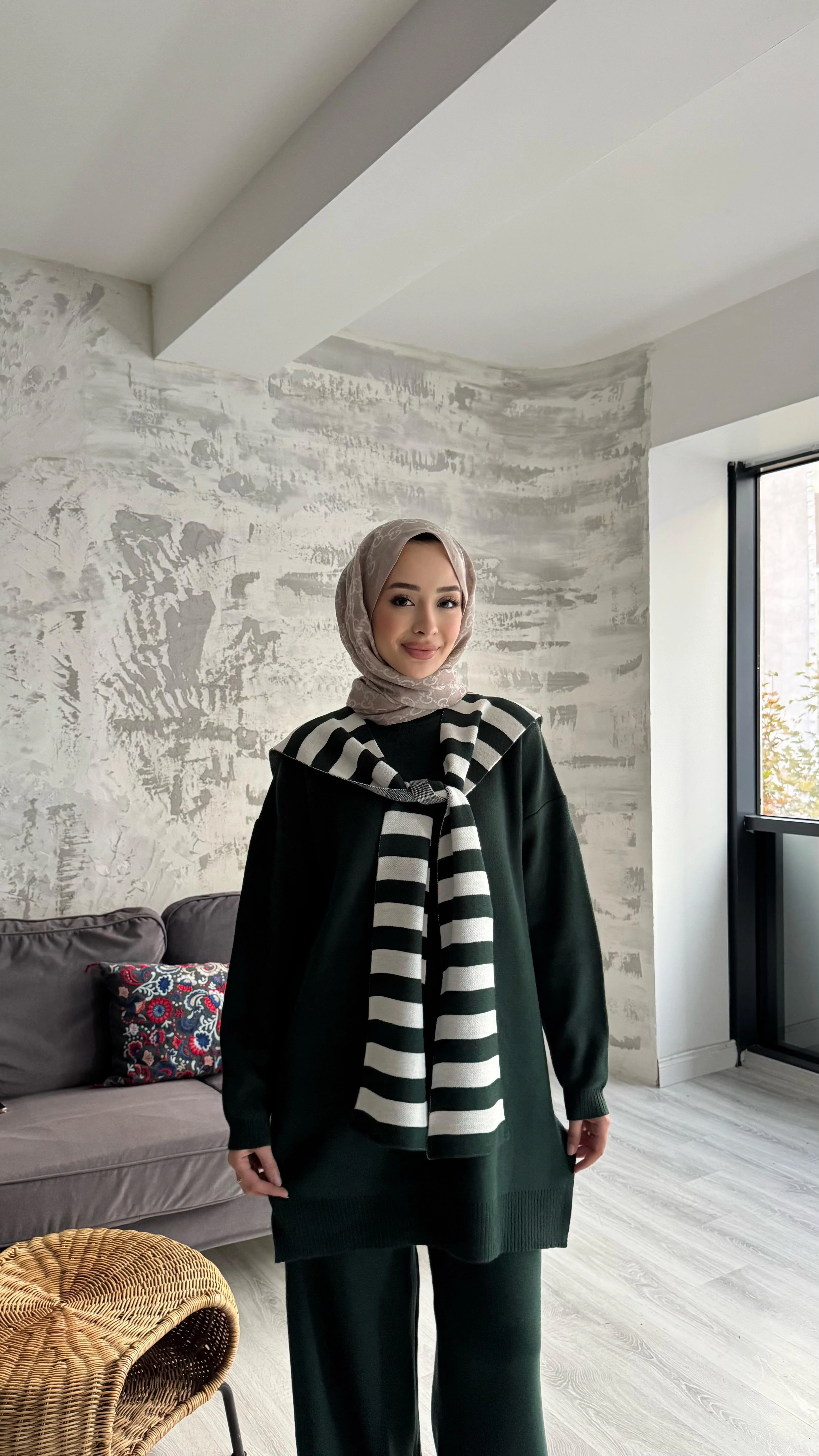 Atkılı Triko Üçlü Takım - Zümrüt