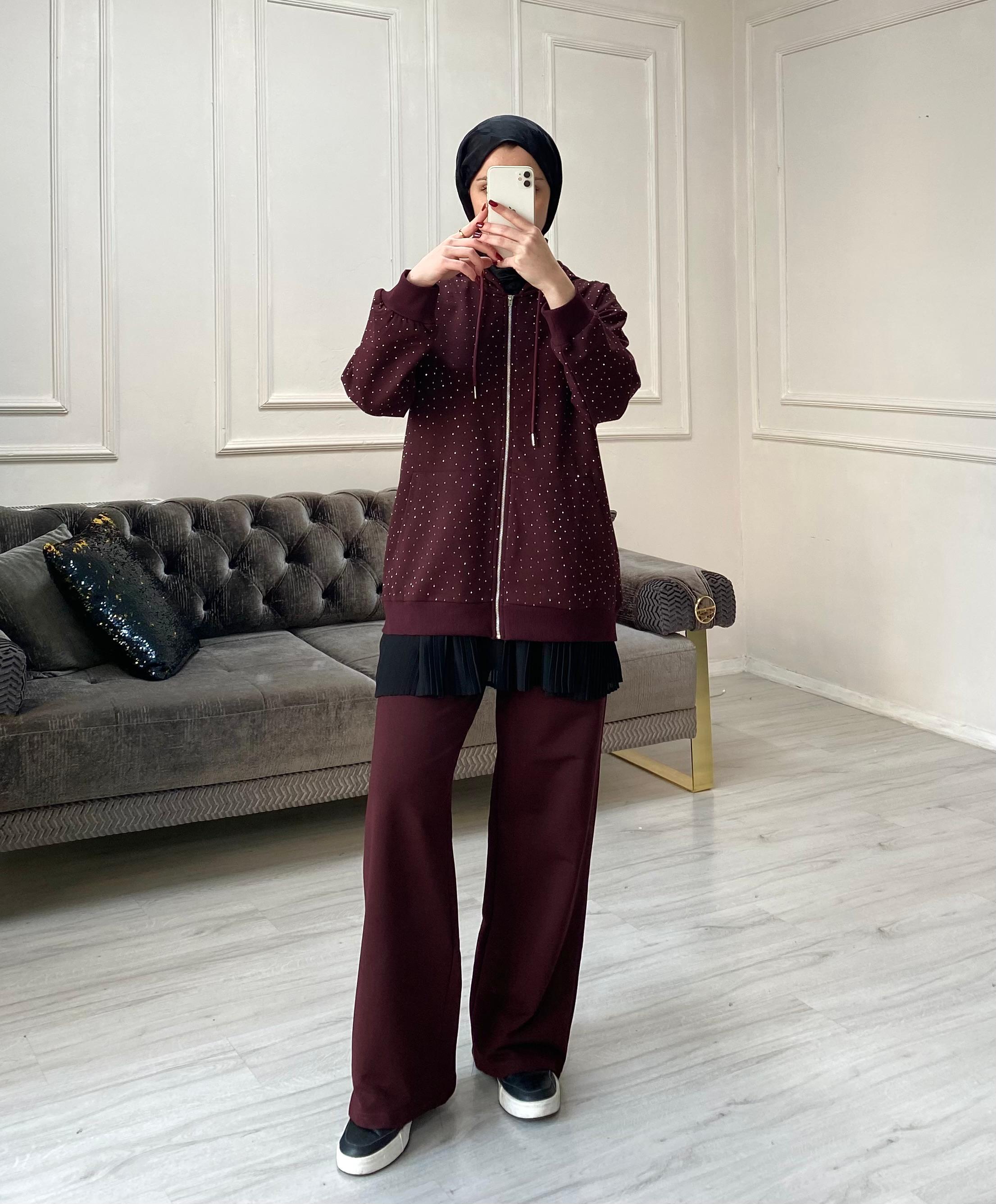 Shine Oysh Pantolonlu Takım  - Mürdüm